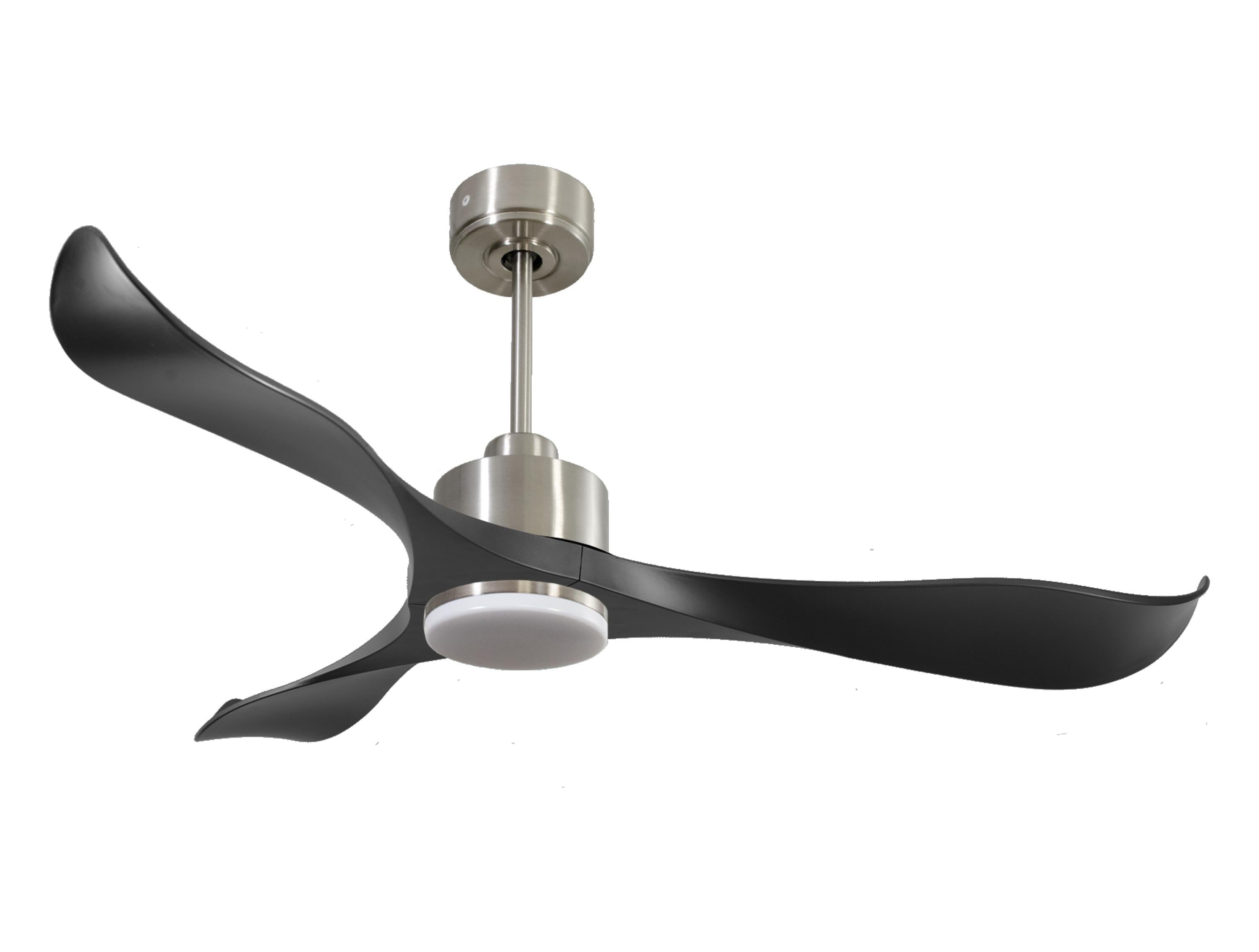 Ventilatore da soffitto Reversibile Termostato Dimmabile Wifi Motore CC Tetti inclinati Telecomando Luce a tre toni Adattatore 2/3 lame Hypersilence Memoria