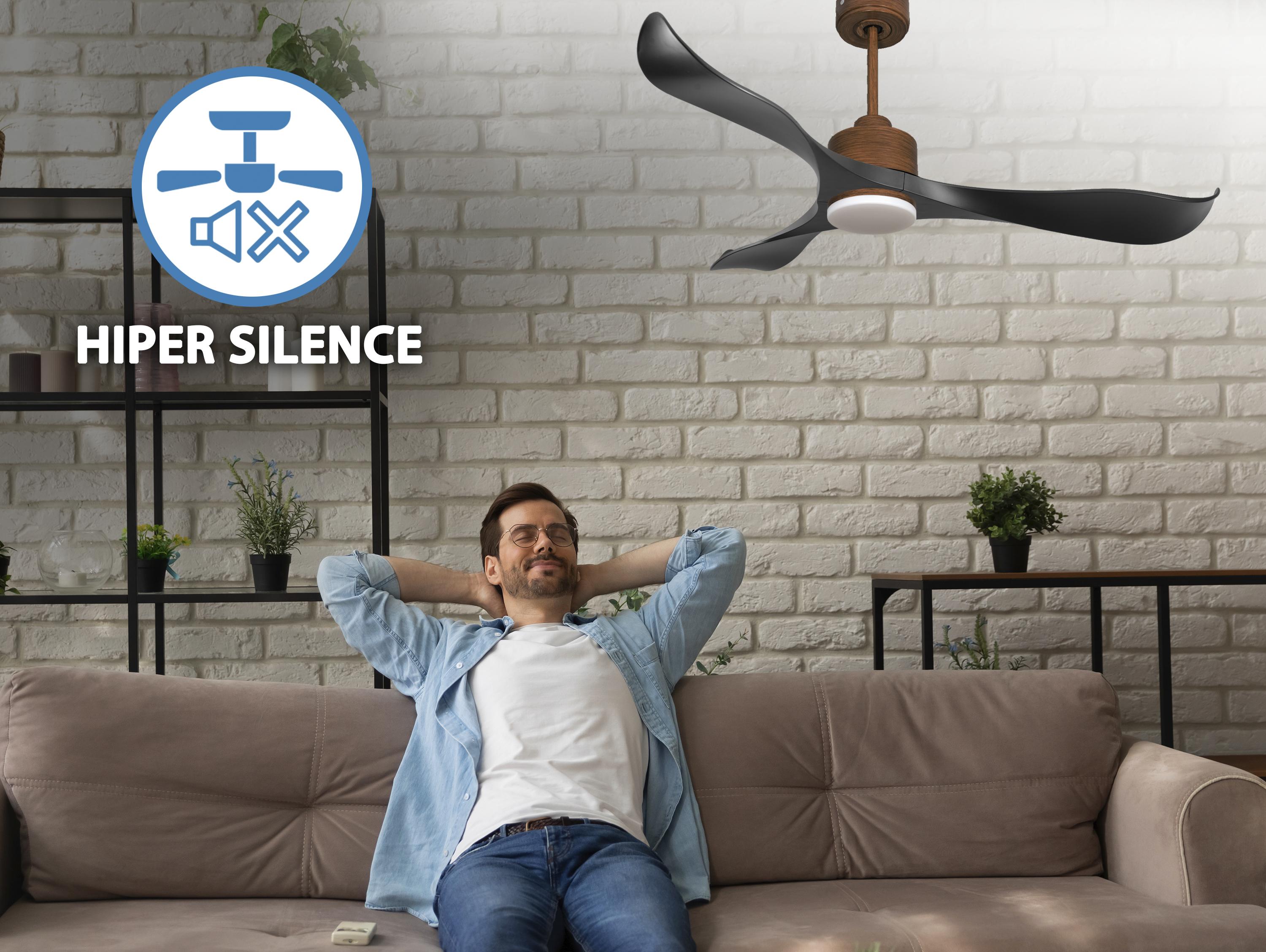 Ventilatore da soffitto Reversibile Termostato Dimmabile Wifi Motore CC Tetti inclinati Telecomando Luce a tre toni Adattatore 2/3 lame Hypersilence Memoria