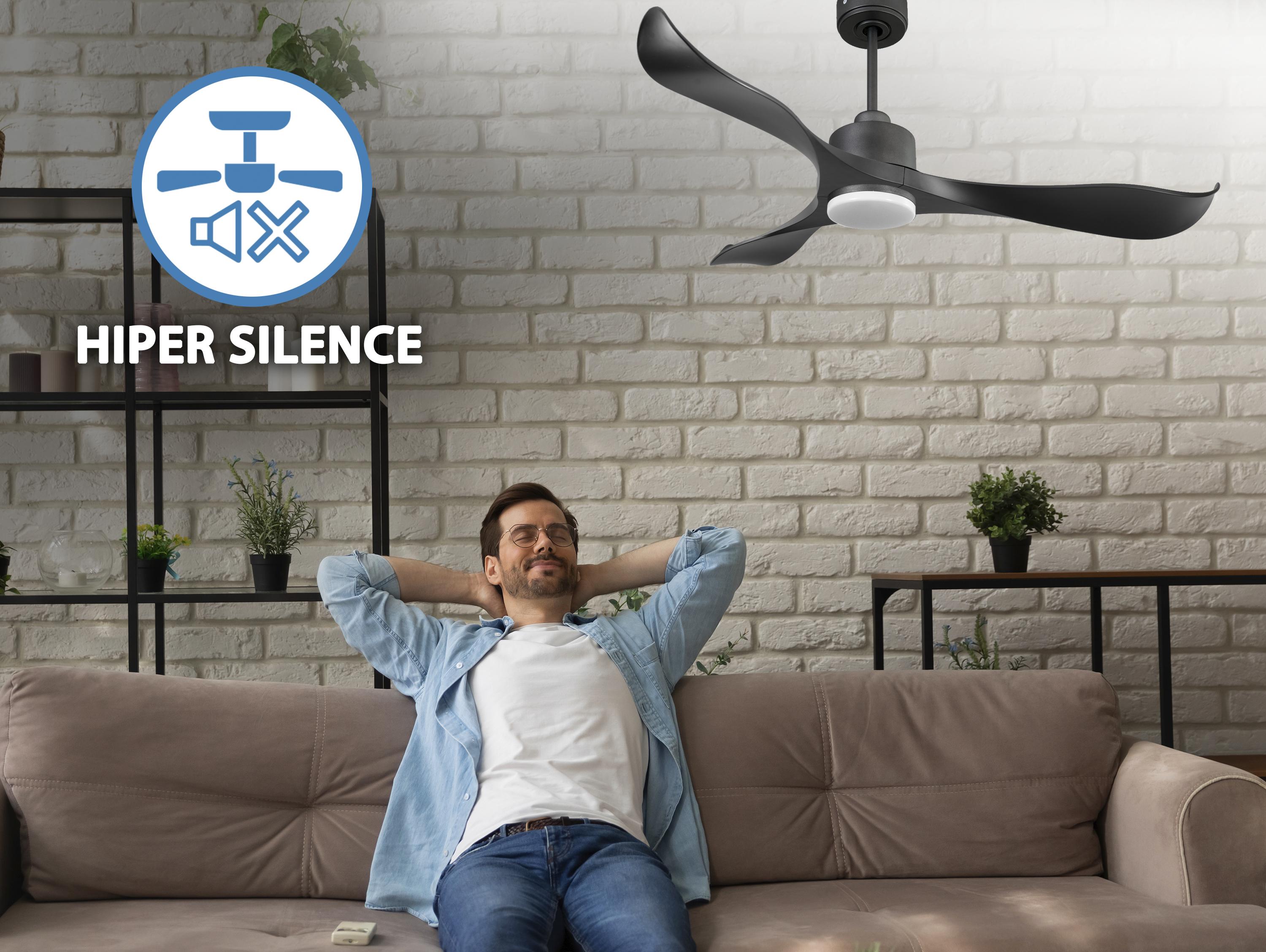 Ventilatore da soffitto Reversibile Termostato Dimmabile Wifi Motore CC Tetti inclinati Telecomando Luce a tre toni Adattatore 2/3 lame Hypersilence Memoria