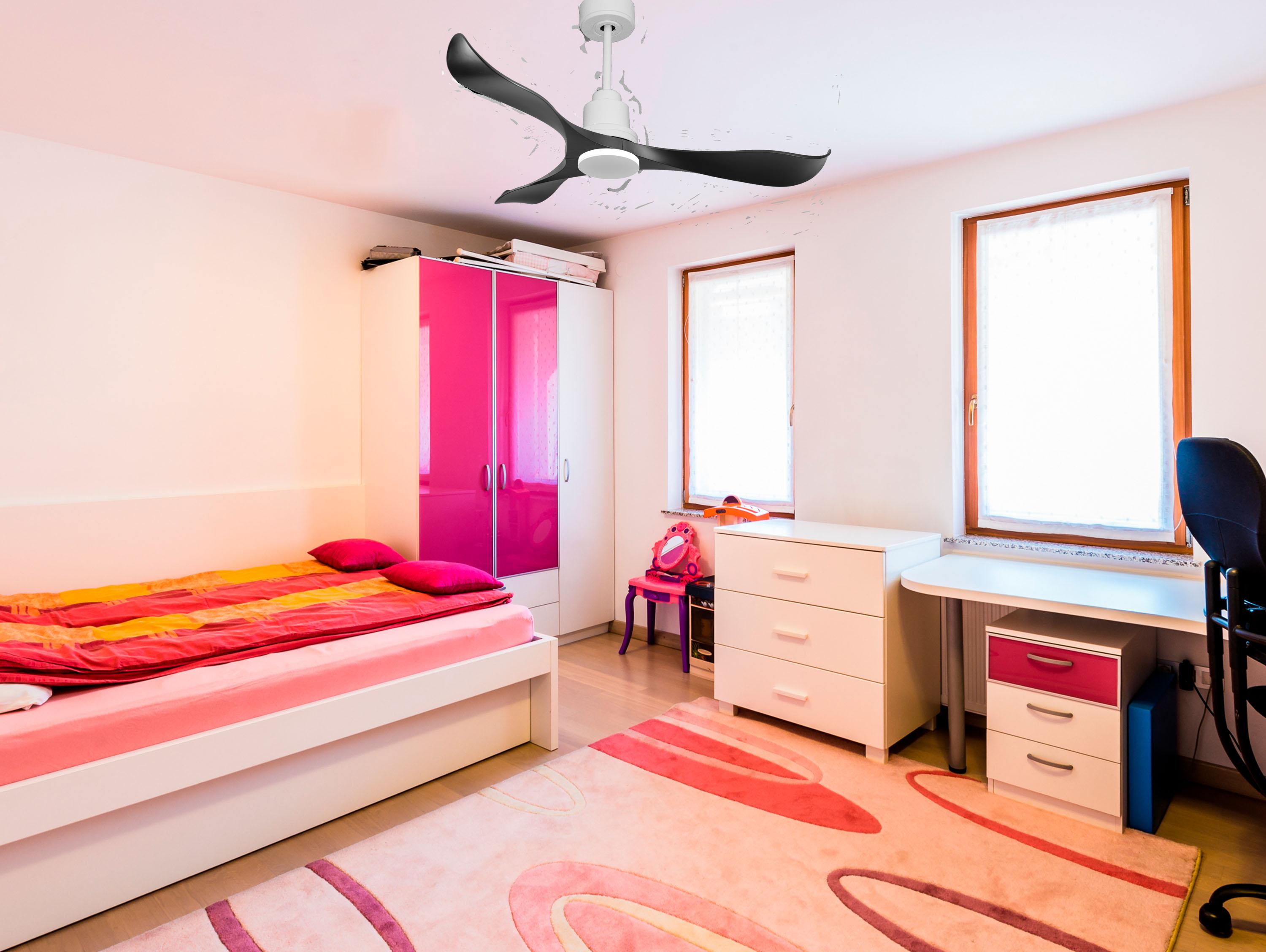 Ventilatore da soffitto Reversibile Termostato Wifi Motore CC Tetti inclinati Telecomando Adattatore 2/3 lame Hypersilence Memoria Shopify Vendible (AUTOMATICO)