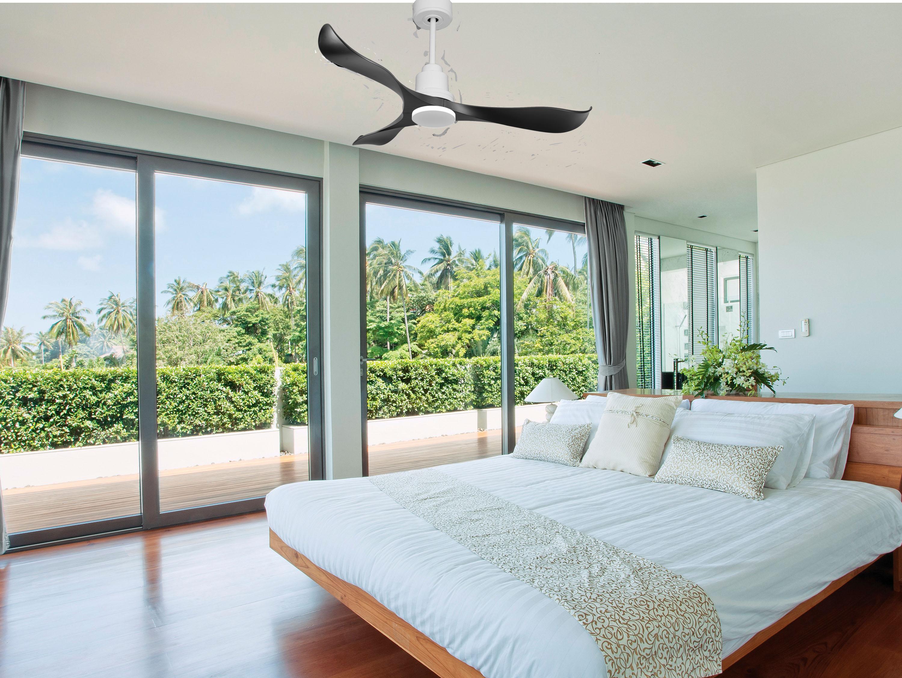 Ventilatore da soffitto Reversibile Termostato Wifi Motore CC Tetti inclinati Telecomando Adattatore 2/3 lame Hypersilence Memoria Shopify Vendible (AUTOMATICO)