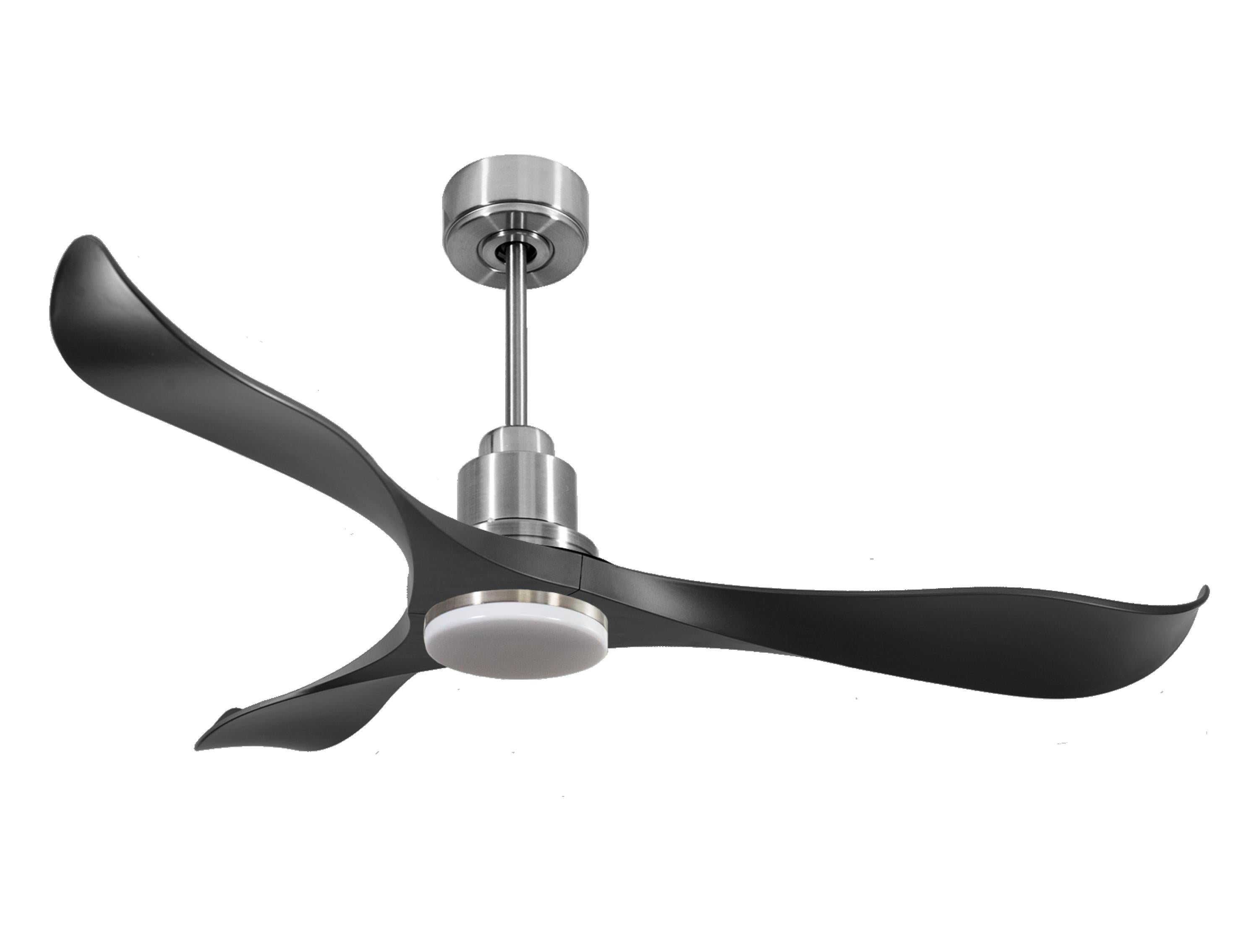 Ventilatore da soffitto Reversibile Termostato Dimmabile Wifi Motore CC Tetti inclinati Telecomando Luce a tre toni Adattatore 2/3 lame Hypersilence Memoria