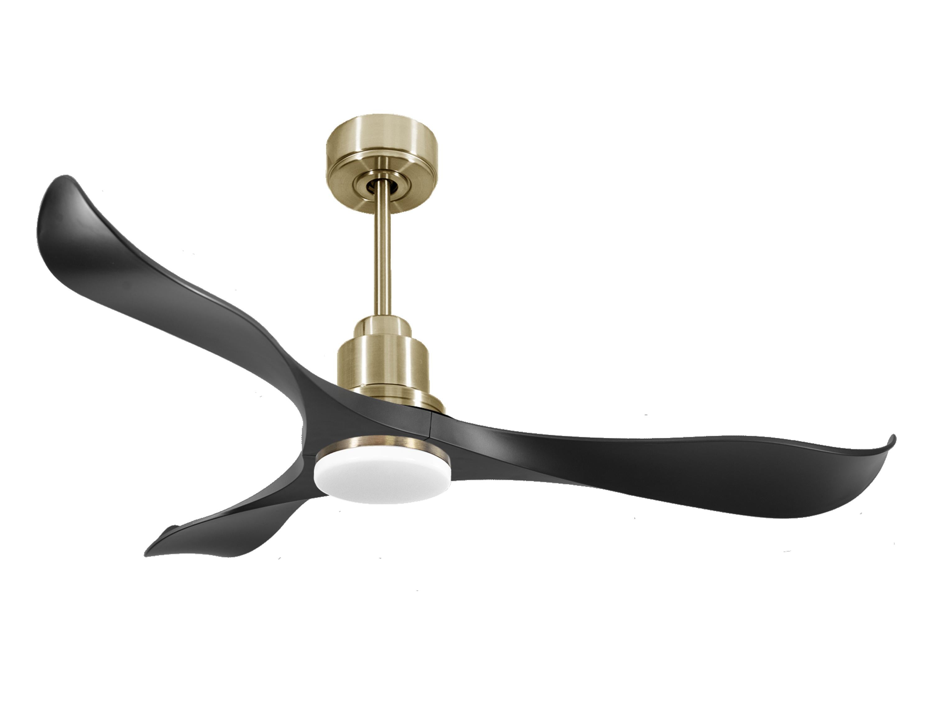 Ventilatore da soffitto Reversibile Termostato Dimmabile Wifi Motore CC Tetti inclinati Telecomando Luce a tre toni Adattatore 2/3 lame Hypersilence Memoria