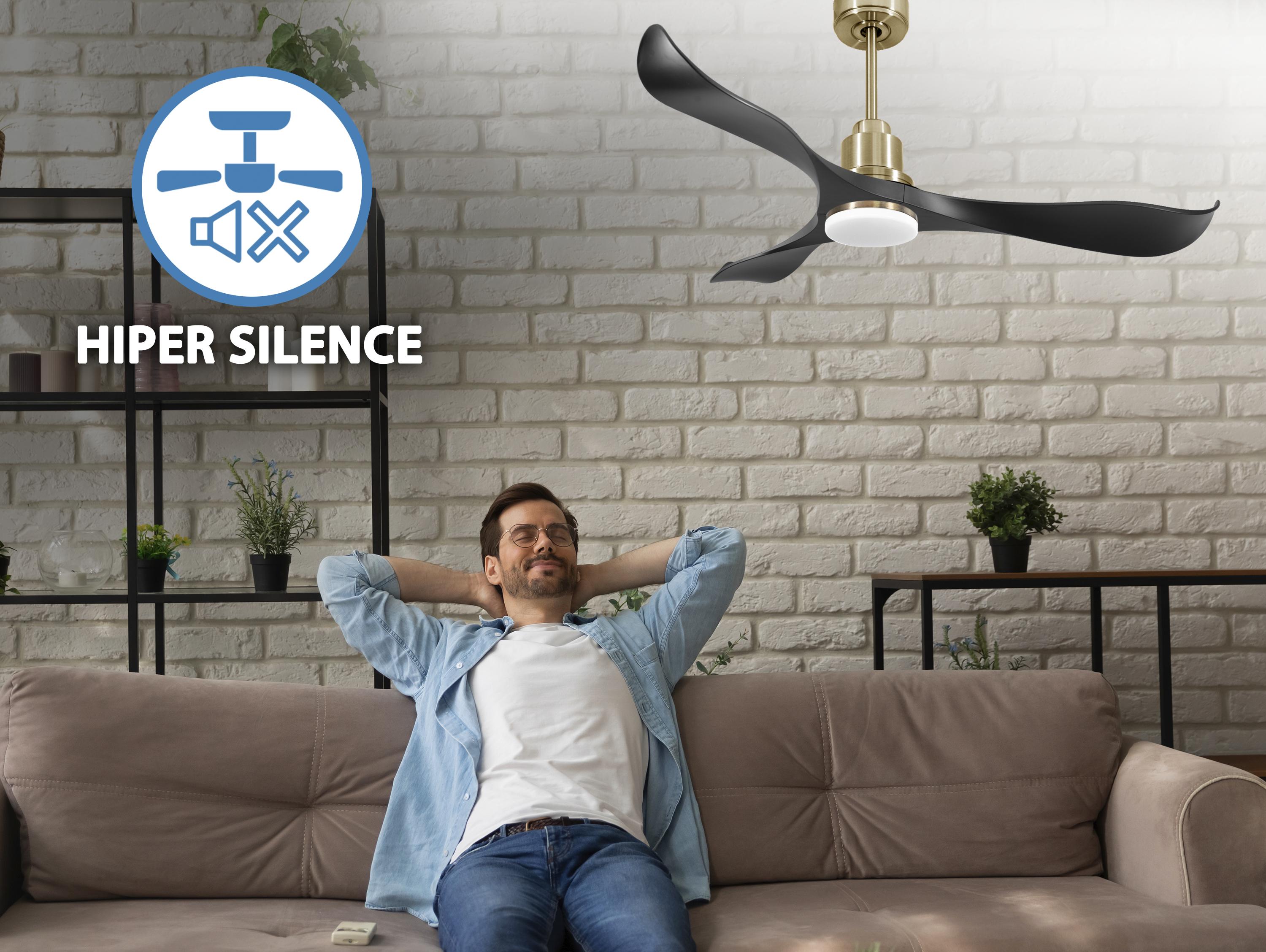 Ventilatore da soffitto Reversibile Termostato Dimmabile Wifi Motore CC Tetti inclinati Telecomando Luce a tre toni Adattatore 2/3 lame Hypersilence Memoria