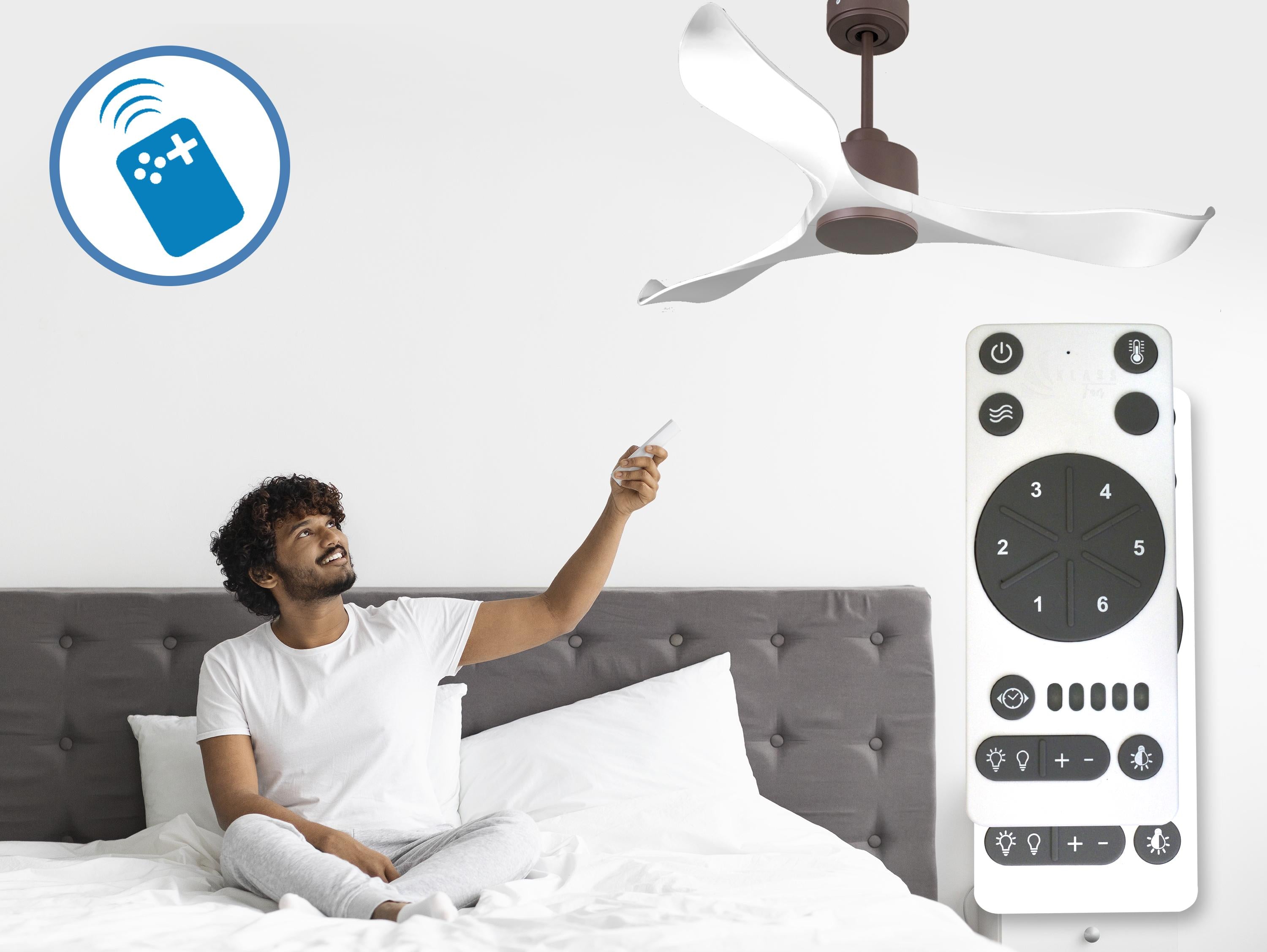 Ventilatore da soffitto Reversibile Termostato Wifi Motore CC Tetti inclinati Telecomando Adattatore 2/3 lame Hypersilence Memoria