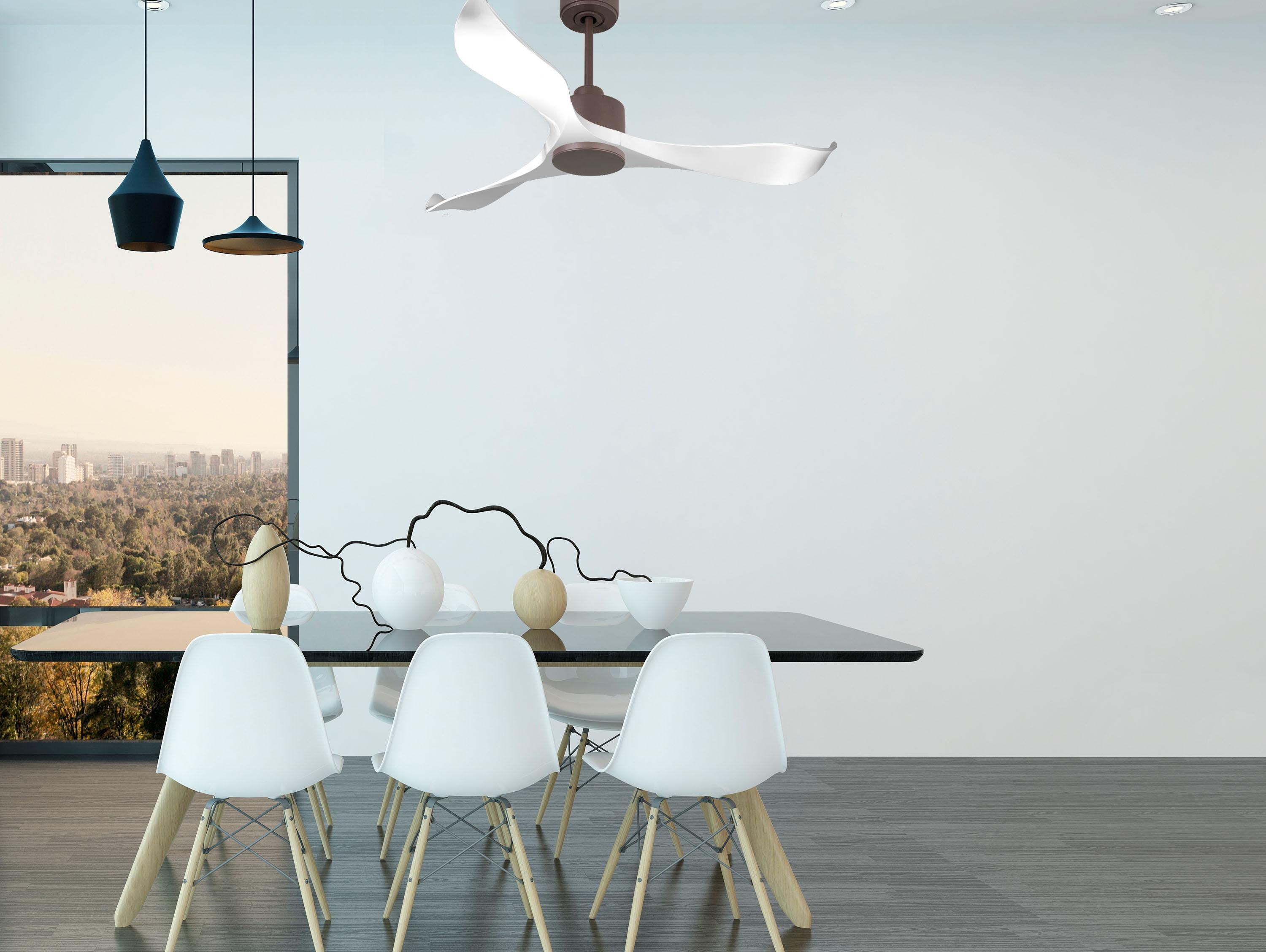 Ventilatore da soffitto Reversibile Termostato Wifi Motore CC Tetti inclinati Telecomando Adattatore 2/3 lame Hypersilence Memoria