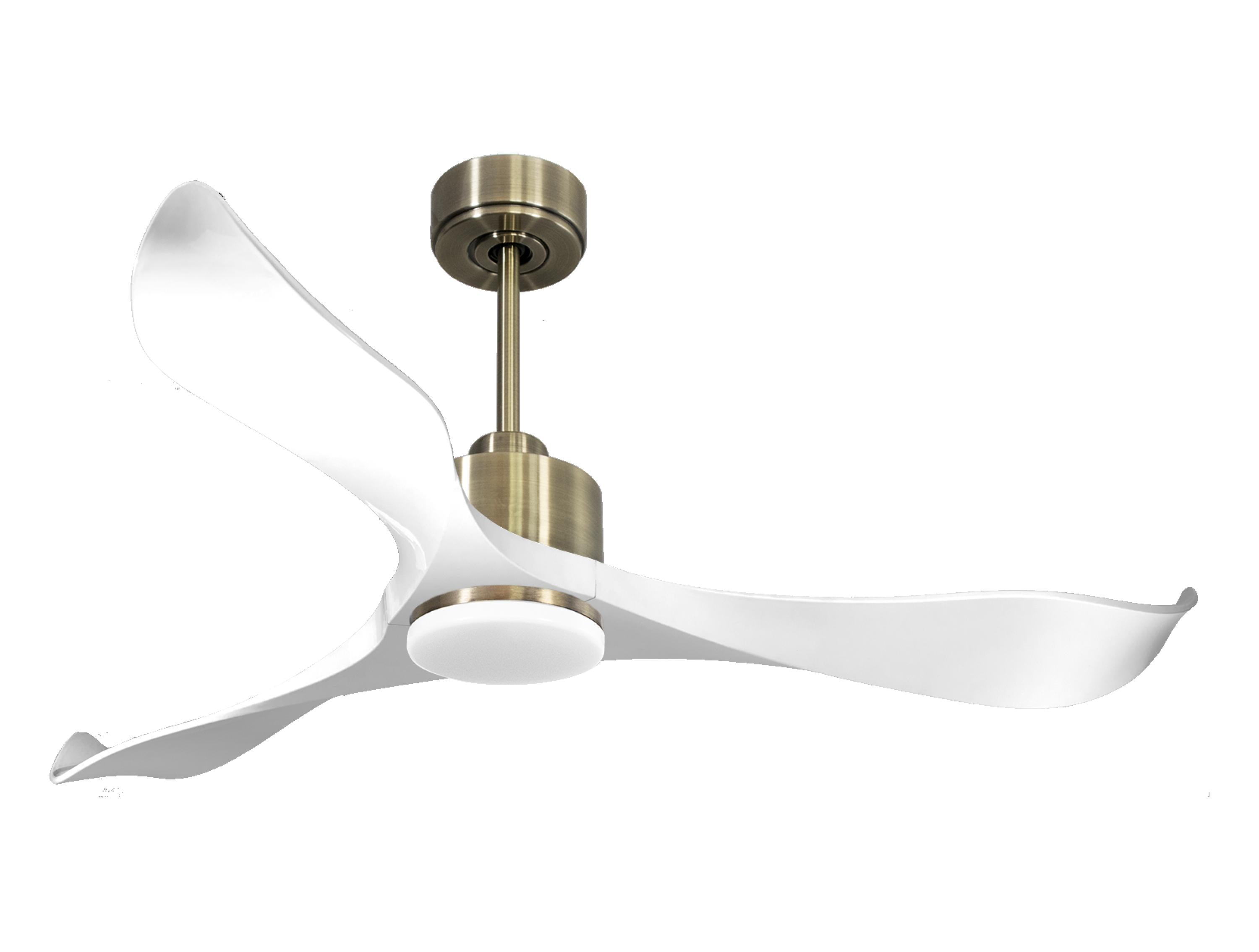 Ventilatore da soffitto Reversibile Termostato Dimmabile Wifi Motore CC Tetti inclinati Telecomando Luce a tre toni Adattatore 2/3 lame Hypersilence Memoria