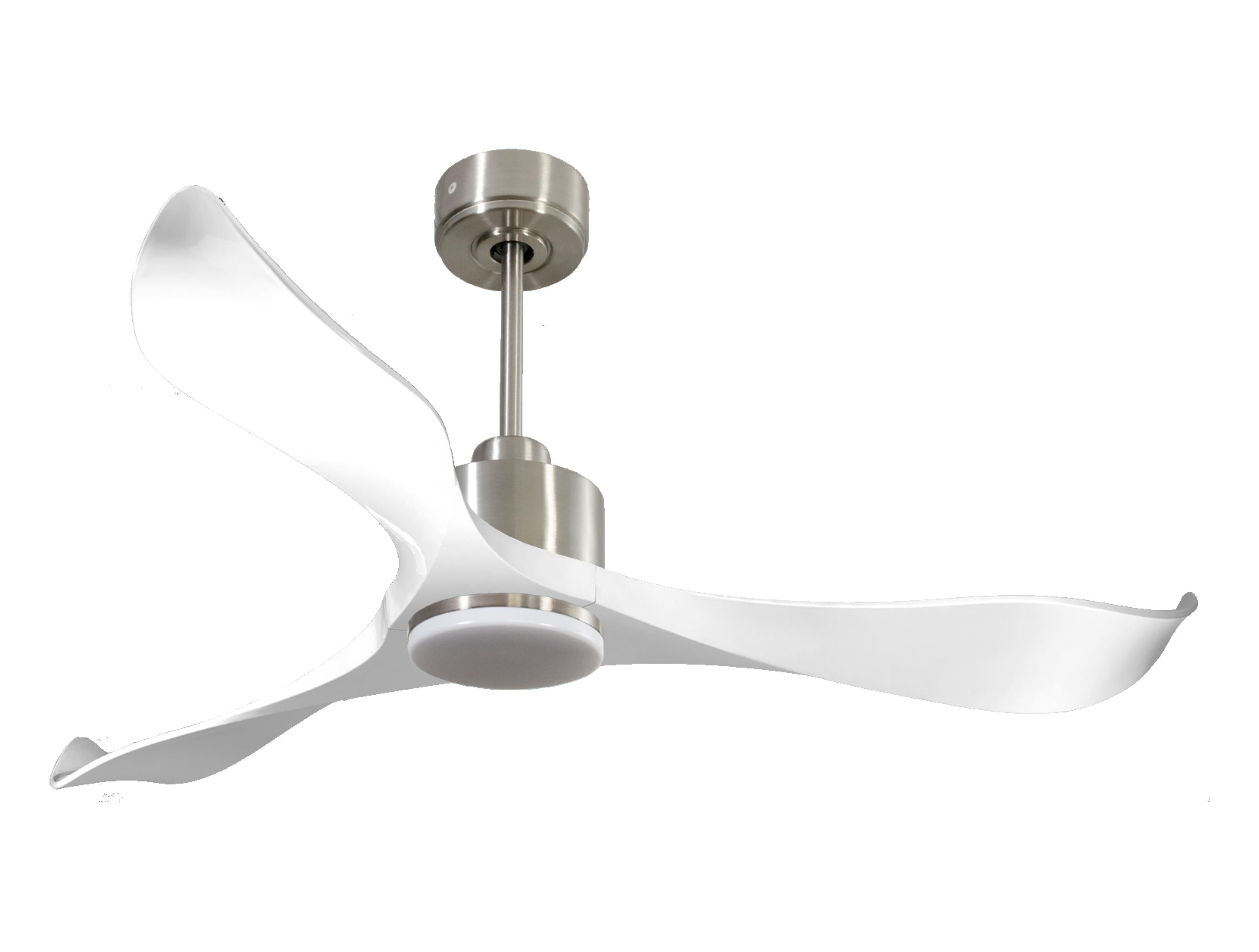 Ventilatore da soffitto Reversibile Termostato Dimmabile Wifi Motore CC Tetti inclinati Telecomando Luce a tre toni Adattatore 2/3 lame Hypersilence Memoria