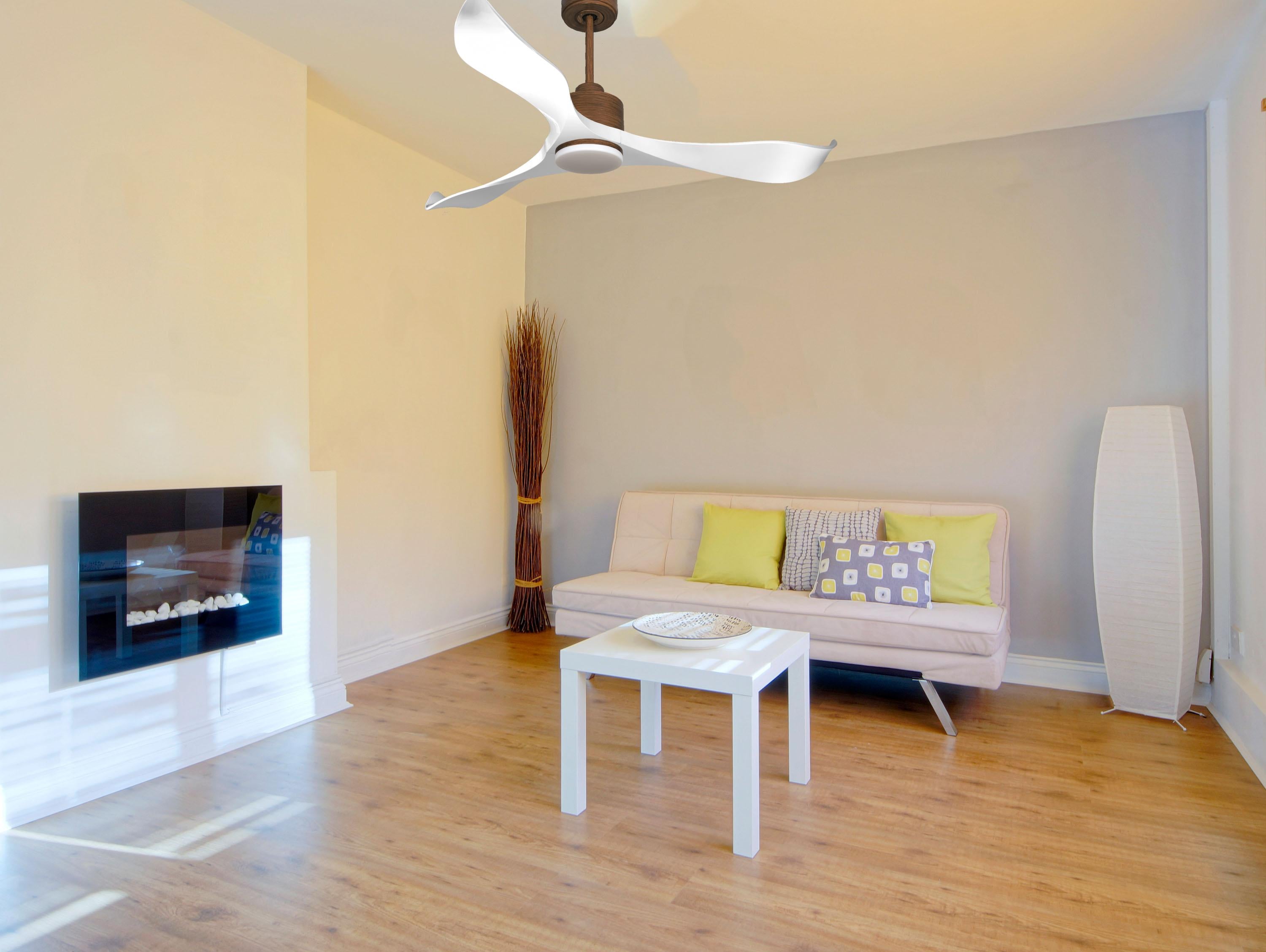 Ventilatore da soffitto Reversibile Termostato Dimmabile Wifi Motore CC Tetti inclinati Telecomando Luce a tre toni Adattatore 2/3 lame Hypersilence Memoria