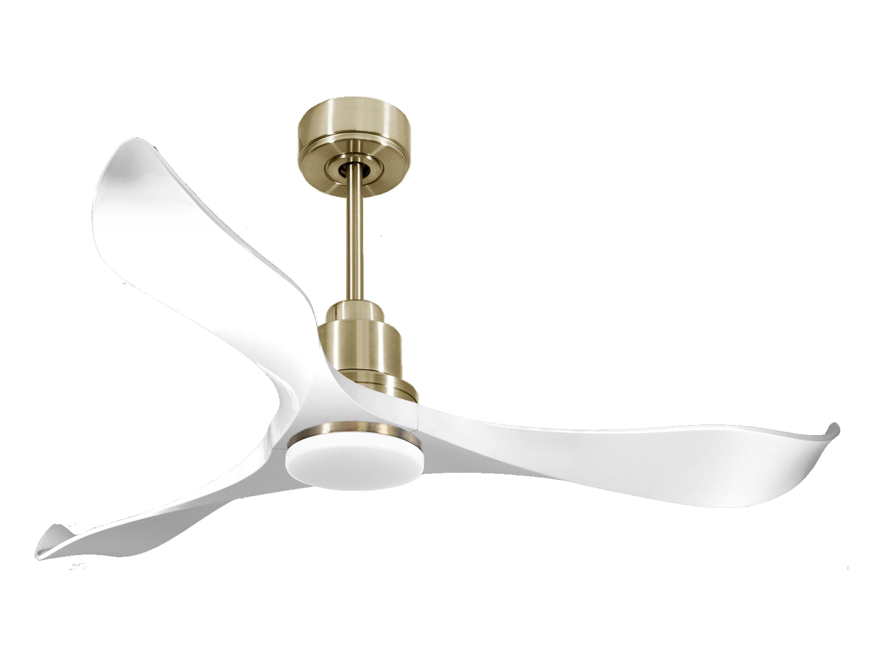 Ventilatore da soffitto Reversibile Termostato Dimmabile Wifi Motore CC Tetti inclinati Telecomando Luce a tre toni Adattatore 2/3 lame Hypersilence Memoria