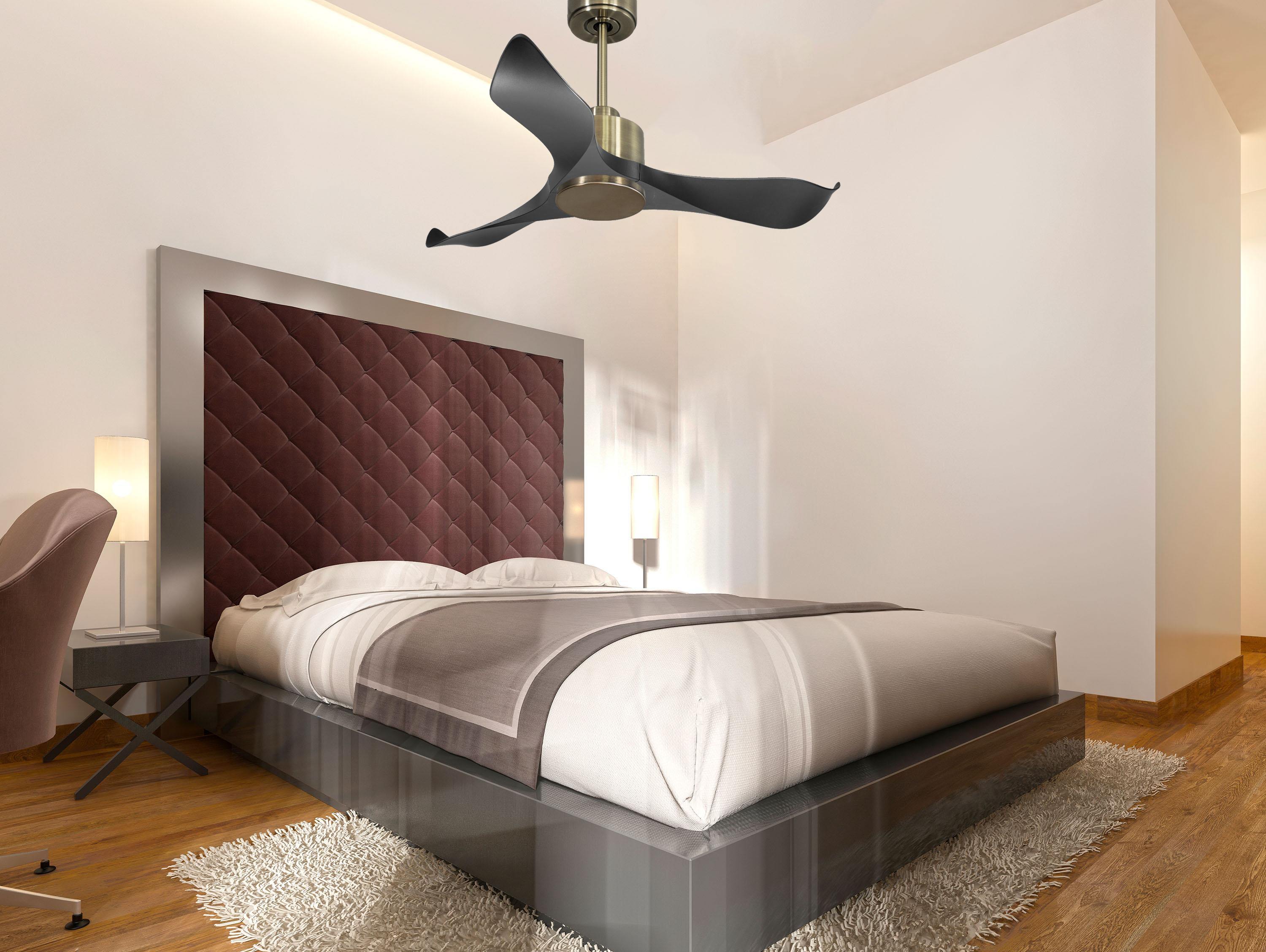 Ventilatore da soffitto Reversibile Termostato Wifi Motore CC Tetti inclinati Telecomando Adattatore 2/3 lame Hypersilence Memoria