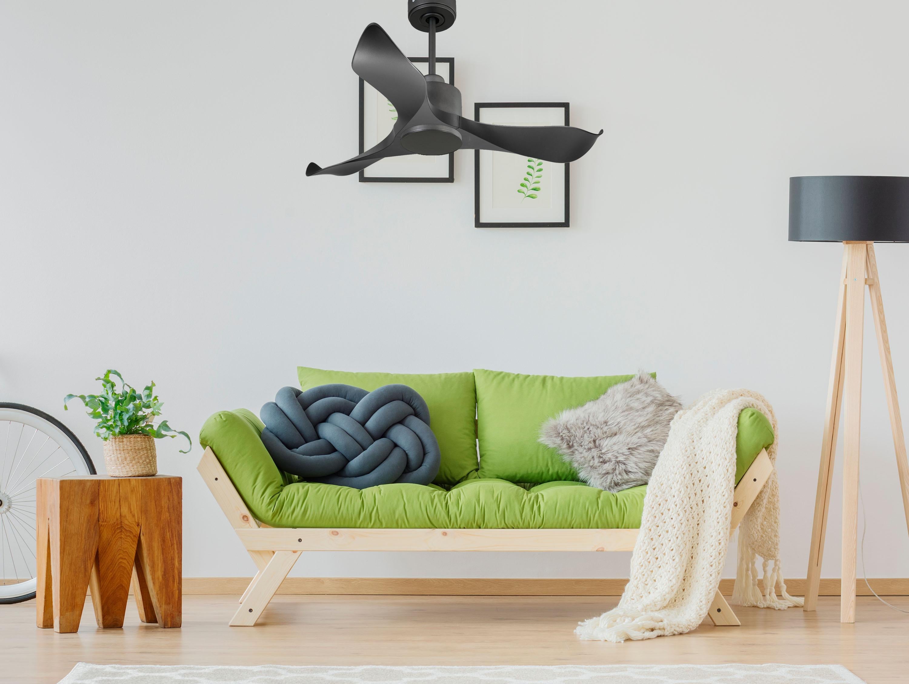 Ventilatore da soffitto Reversibile Termostato Wifi Motore CC Tetti inclinati Telecomando Adattatore 2/3 lame Hypersilence Memoria Shopify Vendible (AUTOMATICO)