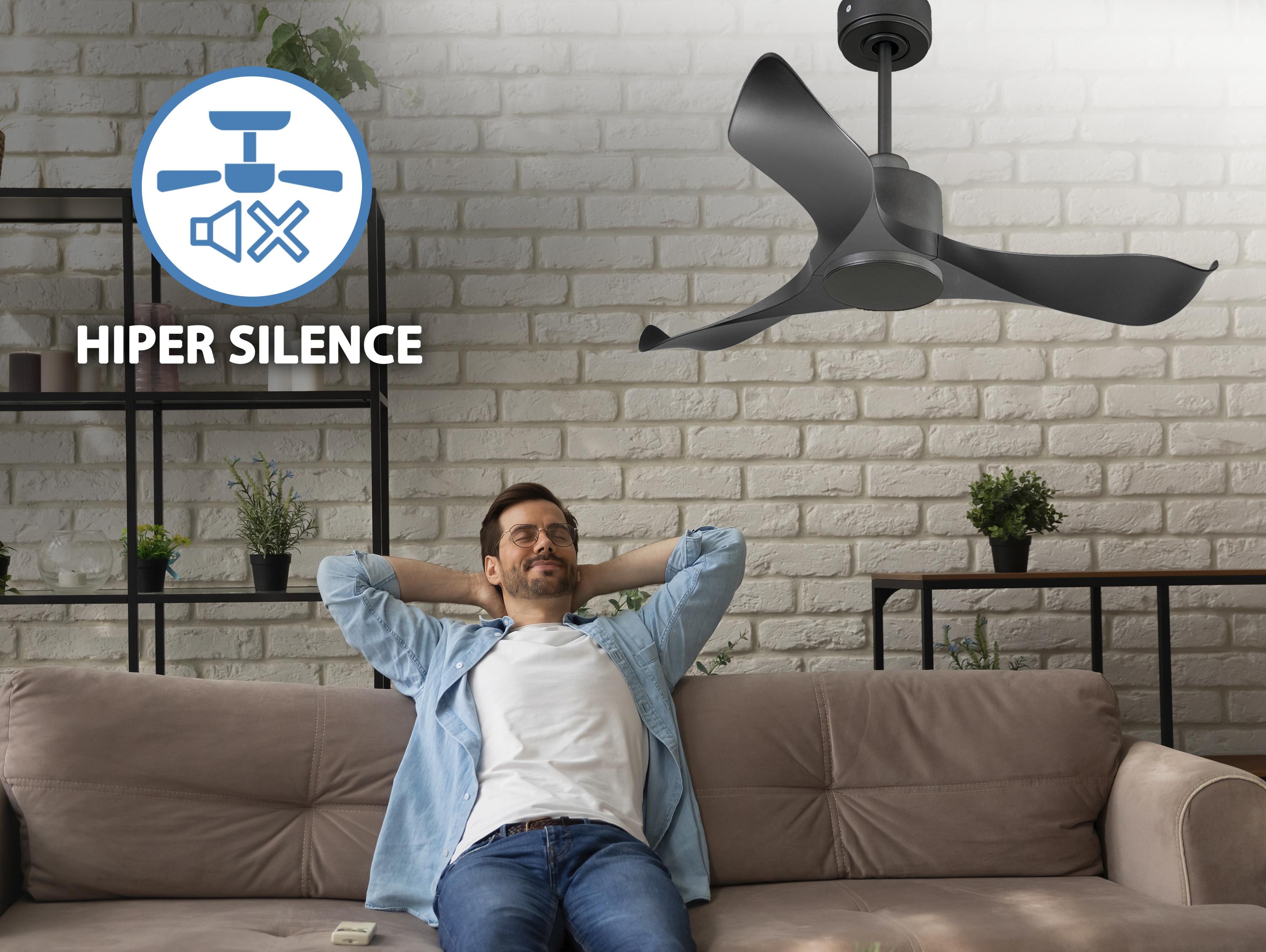 Ventilatore da soffitto Reversibile Termostato Wifi Motore CC Tetti inclinati Telecomando Adattatore 2/3 lame Hypersilence Memoria Shopify Vendible (AUTOMATICO)