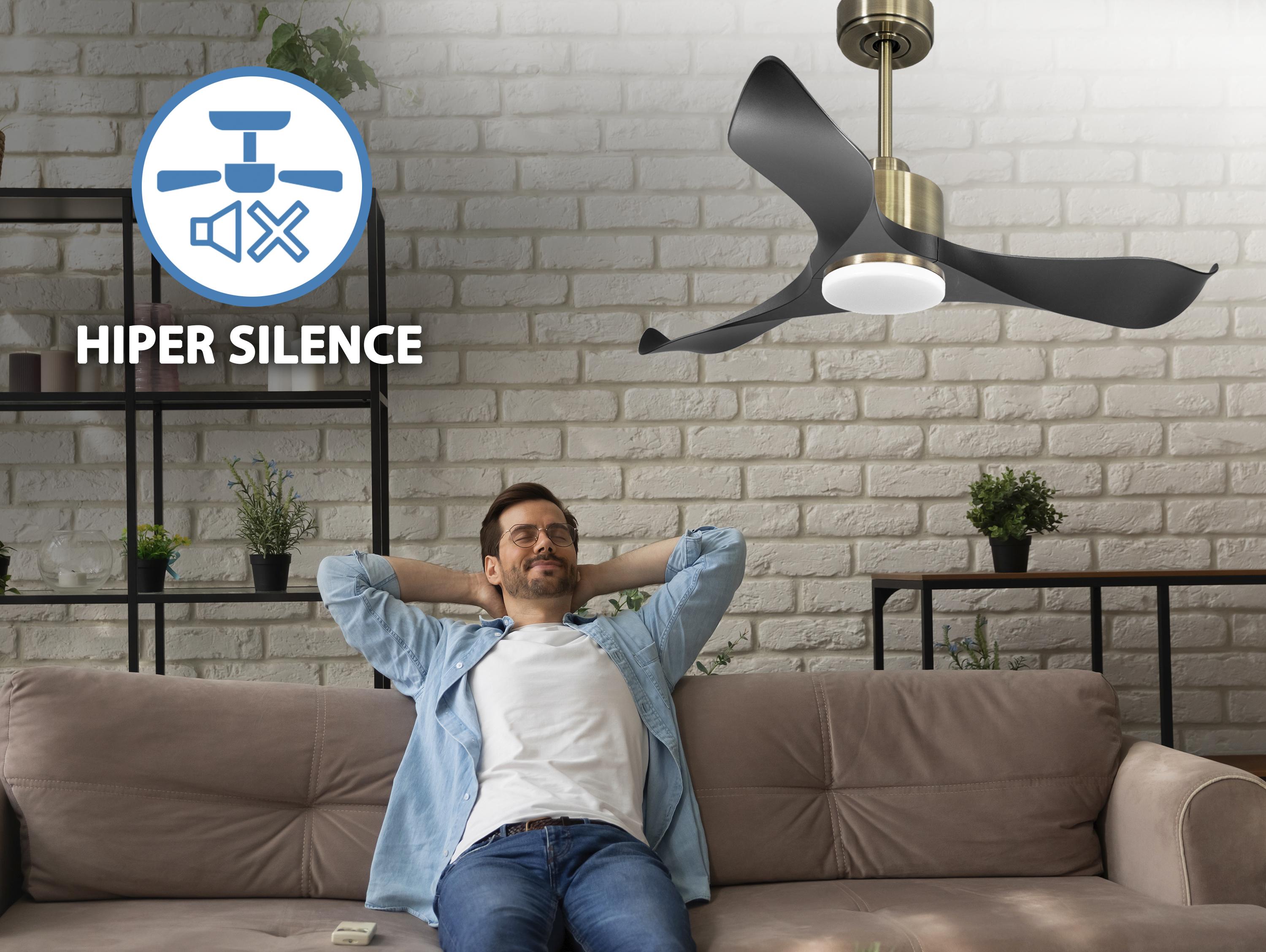 Ventilatore da soffitto Reversibile Termostato Dimmabile Wifi Motore CC Tetti inclinati Telecomando Luce a tre toni Adattatore 2/3 lame Hypersilence Memoria