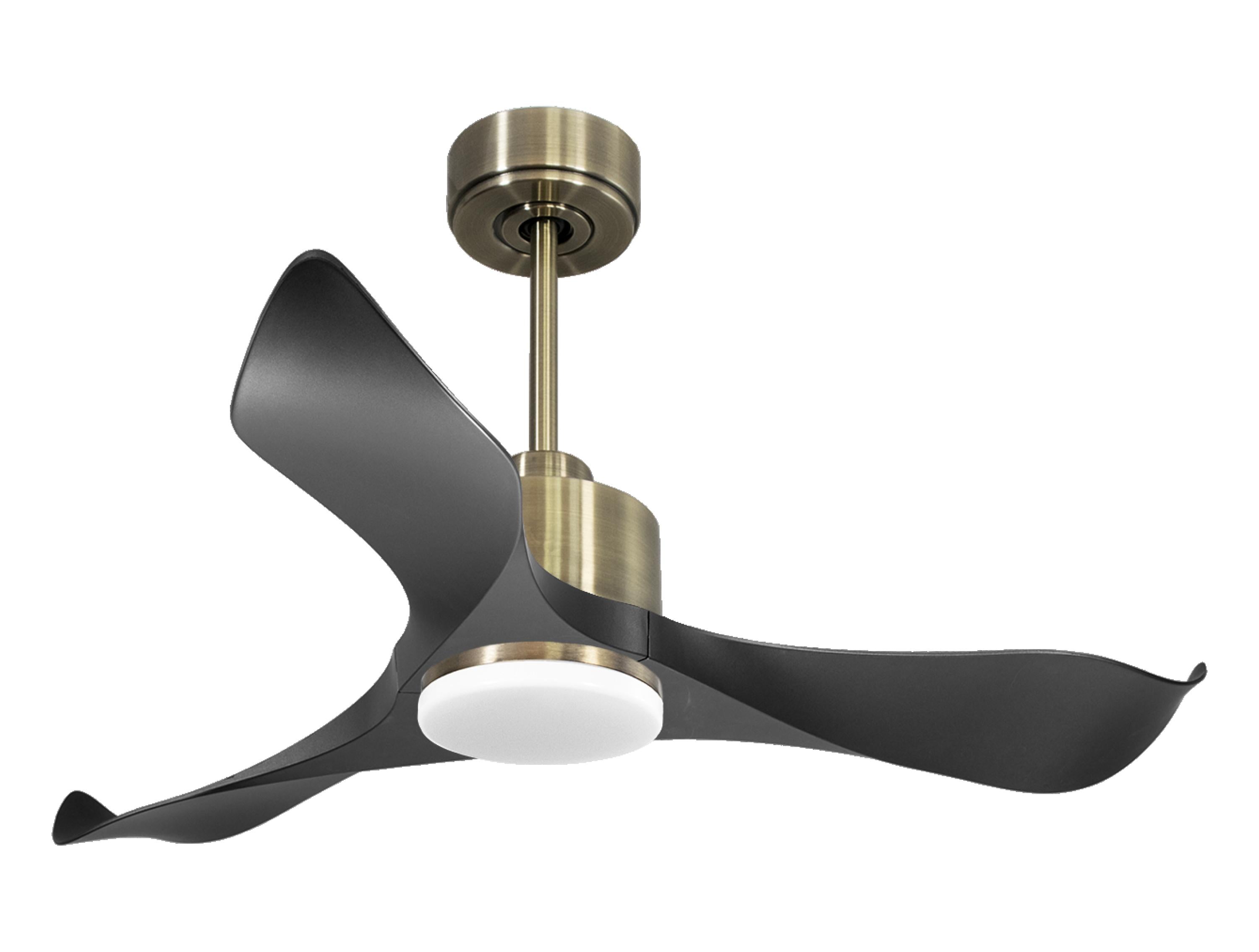 Ventilatore da soffitto Reversibile Termostato Dimmabile Wifi Motore CC Tetti inclinati Telecomando Luce a tre toni Adattatore 2/3 lame Hypersilence Memoria