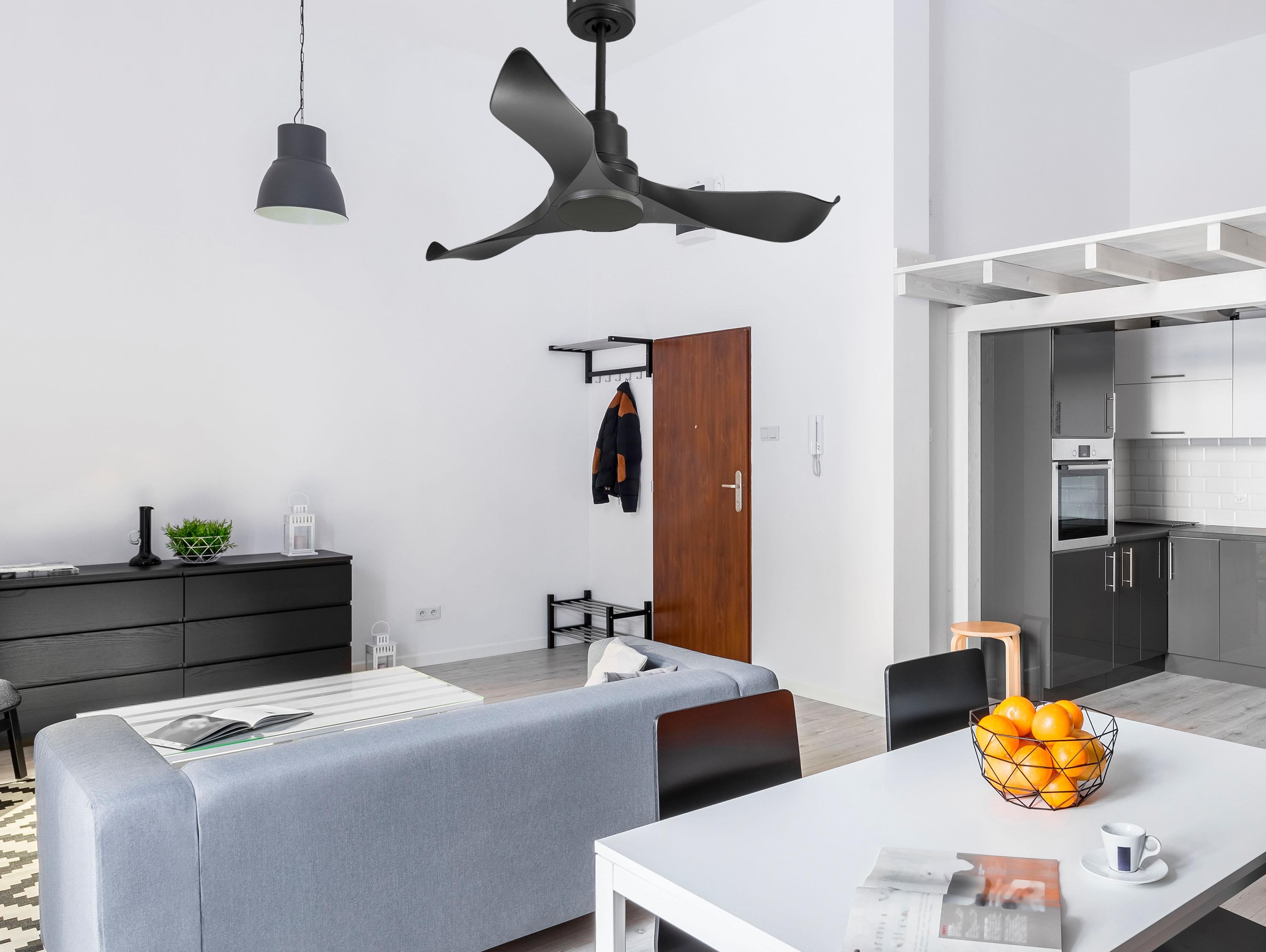 Ventilatore da soffitto Reversibile Termostato Wifi Motore CC Tetti inclinati Telecomando Adattatore 2/3 lame Hypersilence Memoria Shopify Vendible (AUTOMATICO)