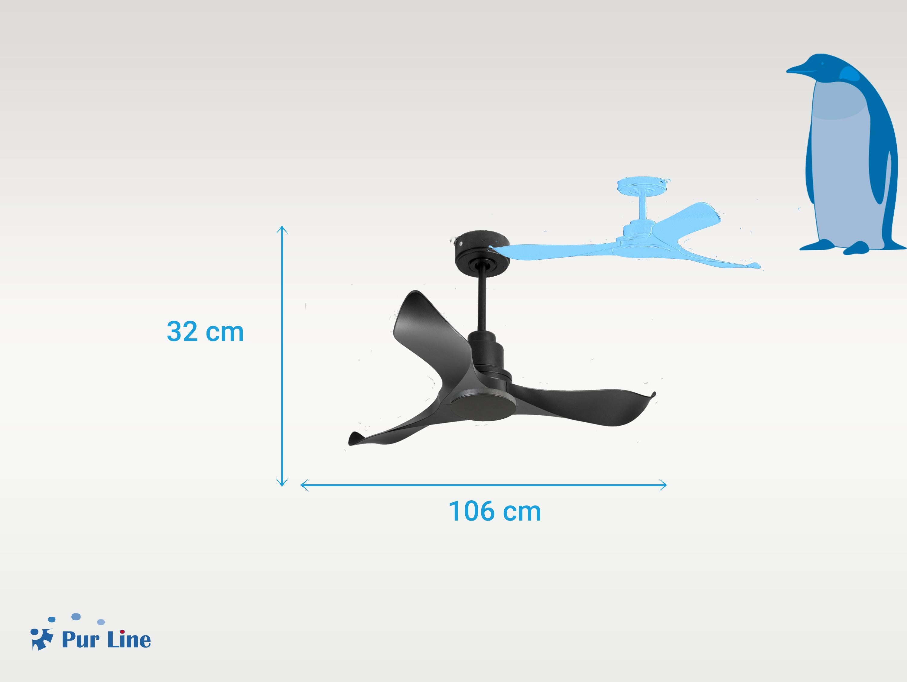Ventilatore da soffitto Reversibile Termostato Wifi Motore CC Tetti inclinati Telecomando Adattatore 2/3 lame Hypersilence Memoria Shopify Vendible (AUTOMATICO)