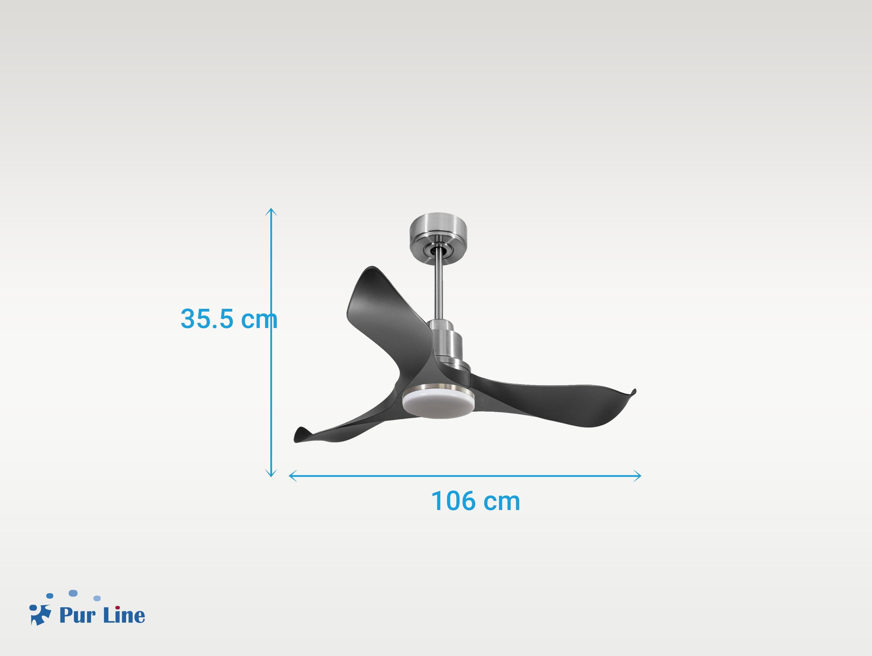 Ventilatore da soffitto Reversibile Termostato Dimmabile Wifi Motore CC Tetti inclinati Telecomando Luce a tre toni Adattatore 2/3 lame Hypersilence Memoria