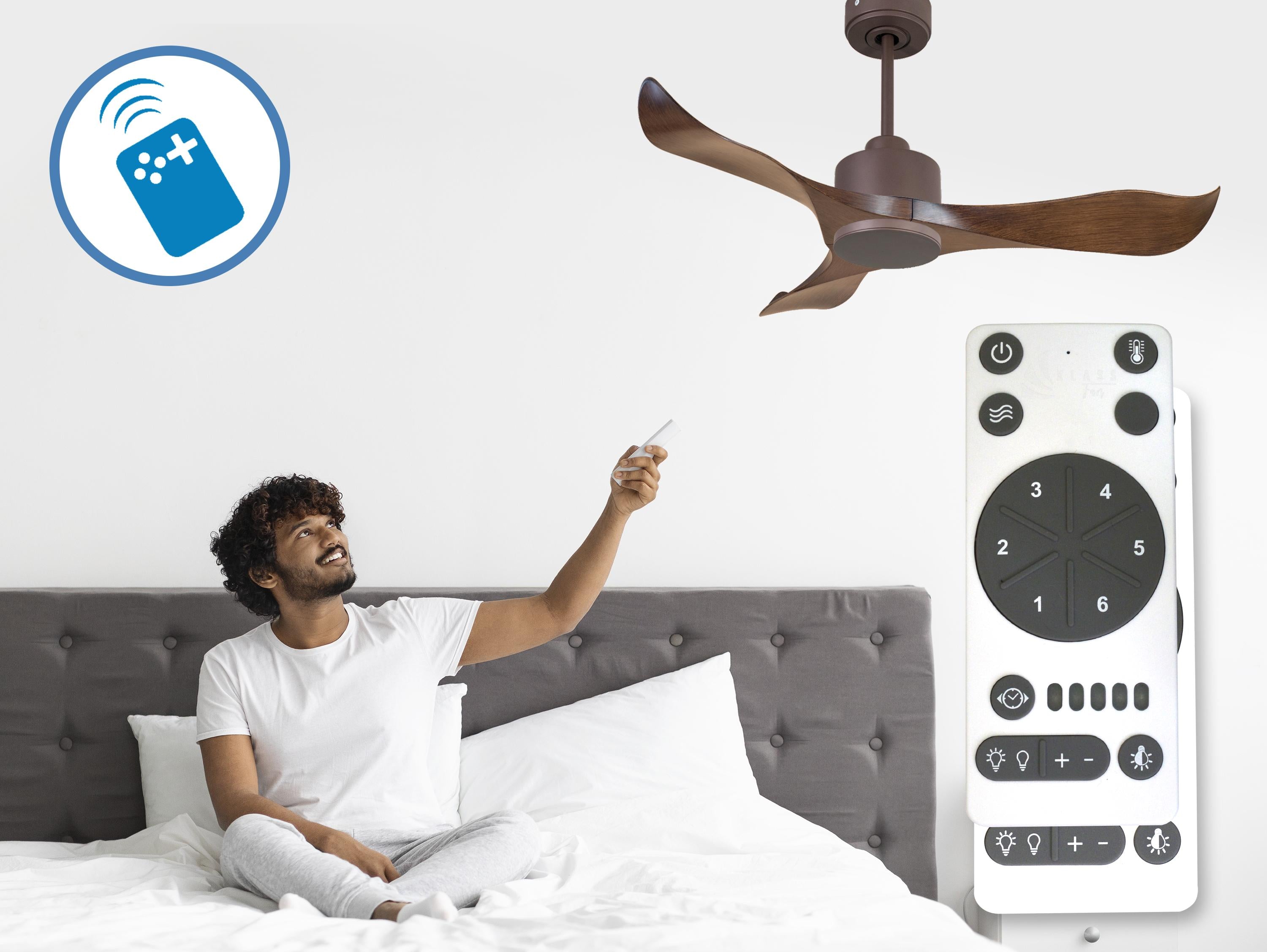 Ventilatore da soffitto Reversibile Termostato Wifi Motore CC Tetti inclinati Telecomando Adattatore 2/3 lame Hypersilence Memoria