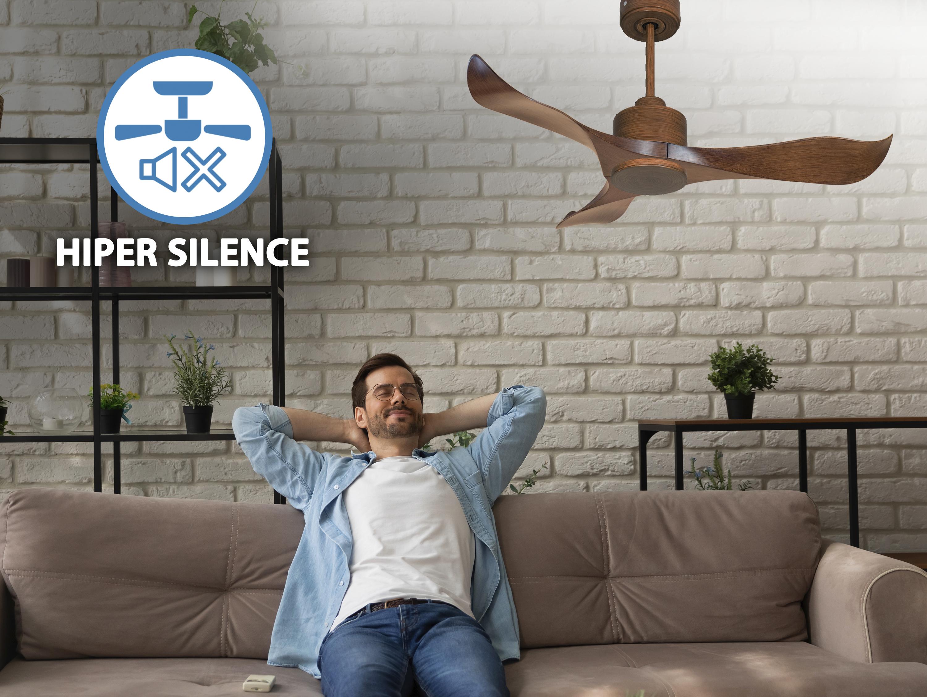 Ventilatore da soffitto Reversibile Termostato Wifi Motore CC Tetti inclinati Telecomando Adattatore 2/3 lame Hypersilence Memoria Shopify Vendible (AUTOMATICO)