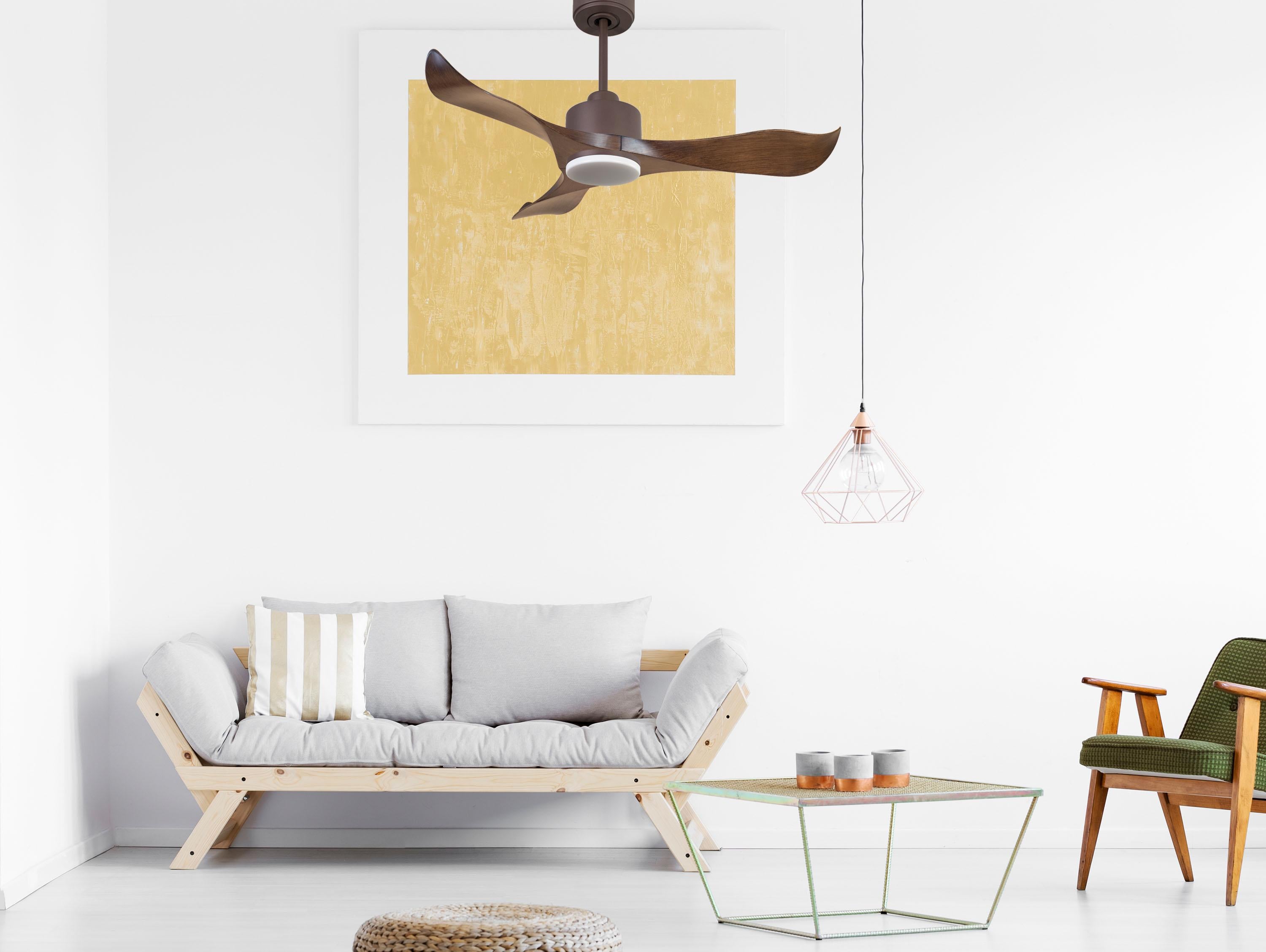 Ventilatore da soffitto Reversibile Termostato Dimmabile Wifi Motore CC Tetti inclinati Telecomando Luce a tre toni Adattatore 2/3 lame Hypersilence Memoria