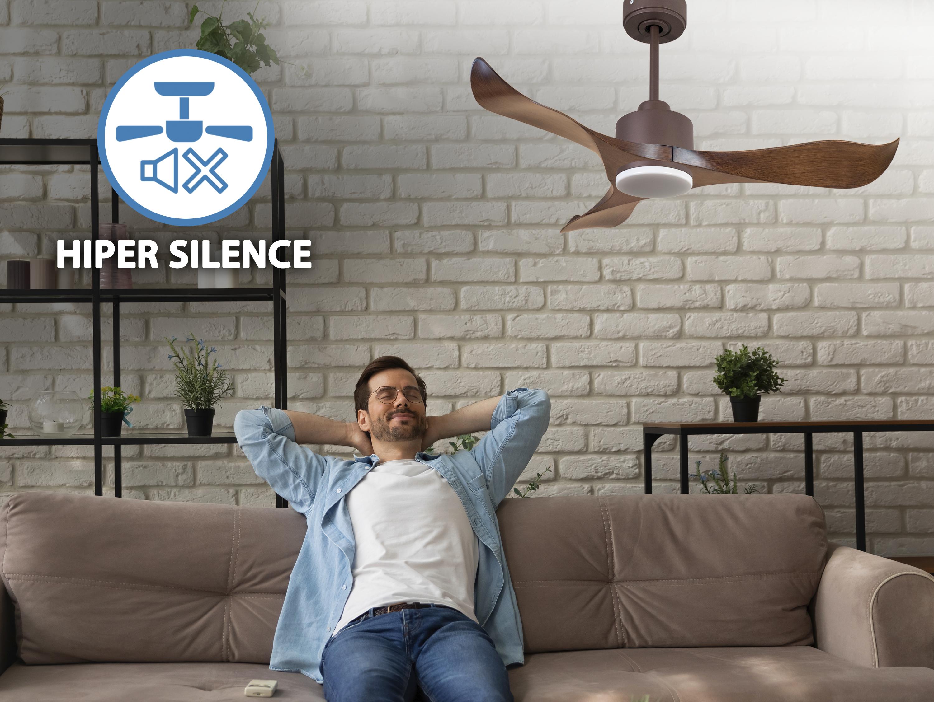 Ventilatore da soffitto Reversibile Termostato Dimmabile Wifi Motore CC Tetti inclinati Telecomando Luce a tre toni Adattatore 2/3 lame Hypersilence Memoria