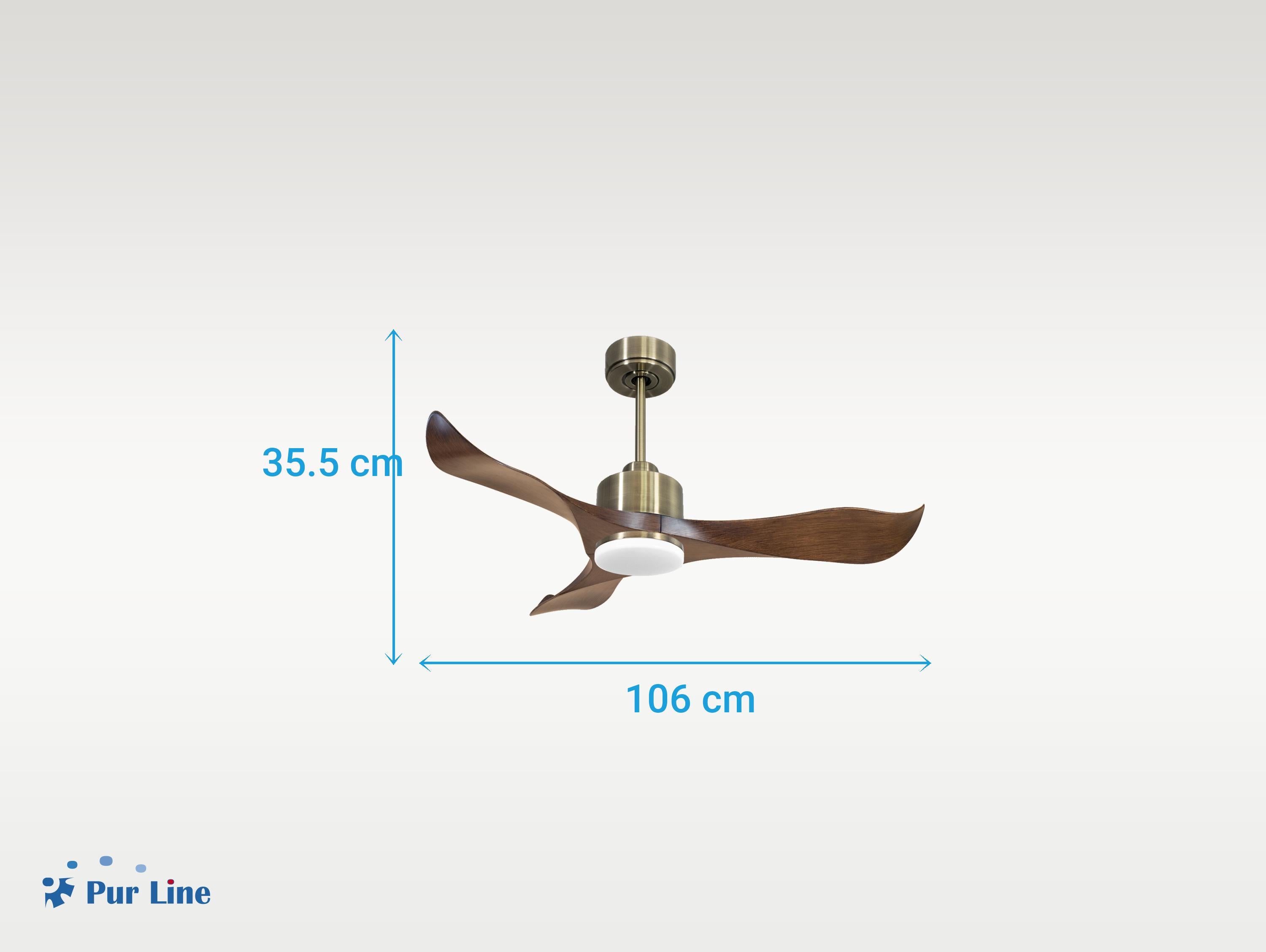 Ventilatore da soffitto Reversibile Termostato Dimmabile Wifi Motore CC Tetti inclinati Telecomando Luce a tre toni Adattatore 2/3 lame Hypersilence Memoria