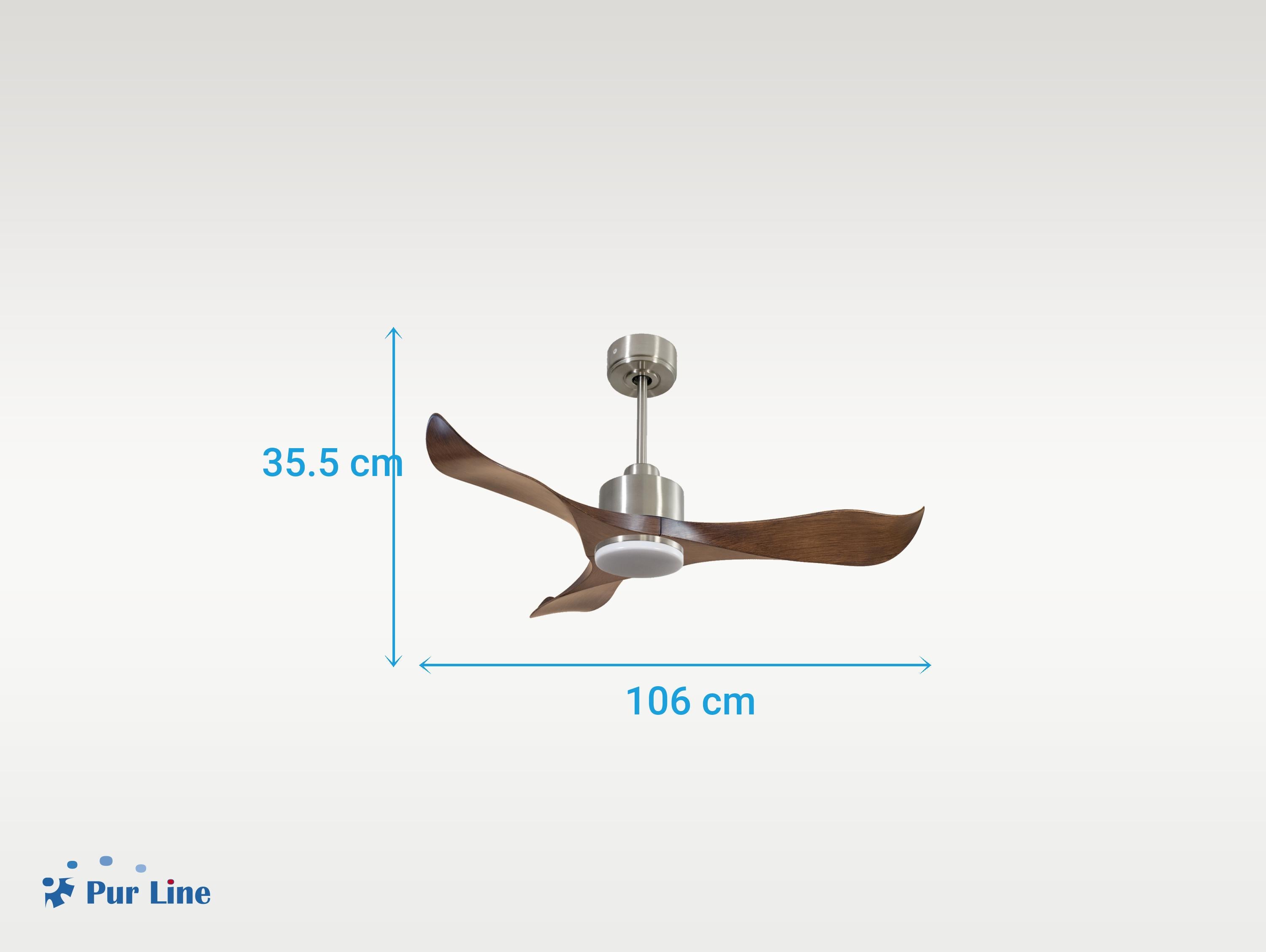 Ventilatore da soffitto Reversibile Termostato Dimmabile Wifi Motore CC Tetti inclinati Telecomando Luce a tre toni Adattatore 2/3 lame Hypersilence Memoria