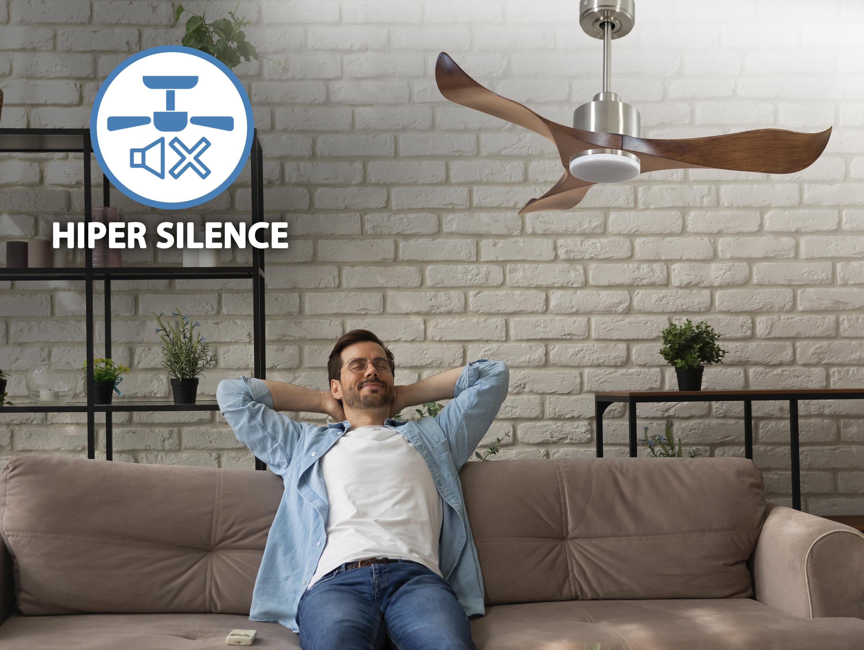 Ventilatore da soffitto Reversibile Termostato Dimmabile Wifi Motore CC Tetti inclinati Telecomando Luce a tre toni Adattatore 2/3 lame Hypersilence Memoria