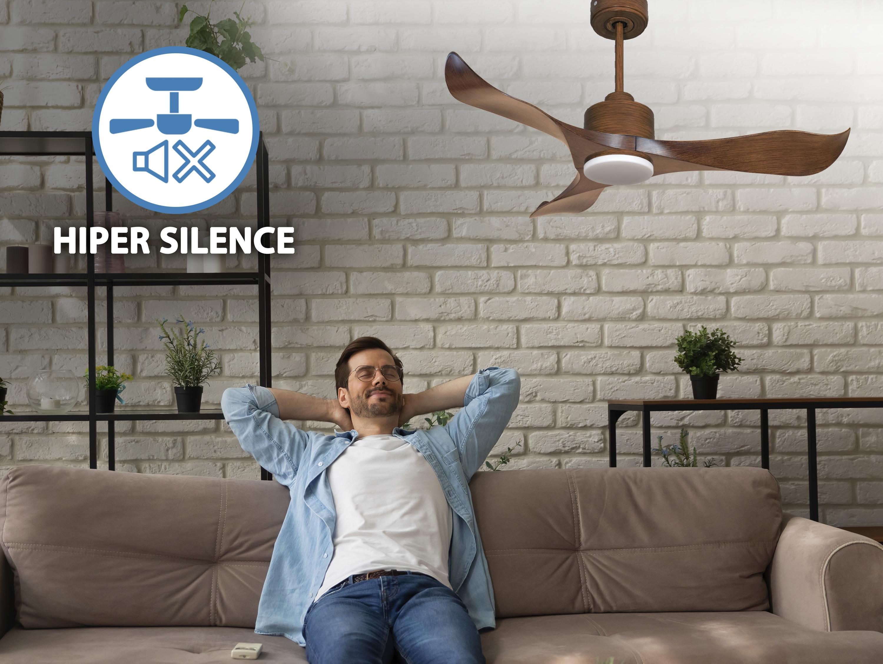 Ventilatore da soffitto Reversibile Termostato Dimmabile Wifi Motore CC Tetti inclinati Telecomando Luce a tre toni Adattatore 2/3 lame Hypersilence Memoria