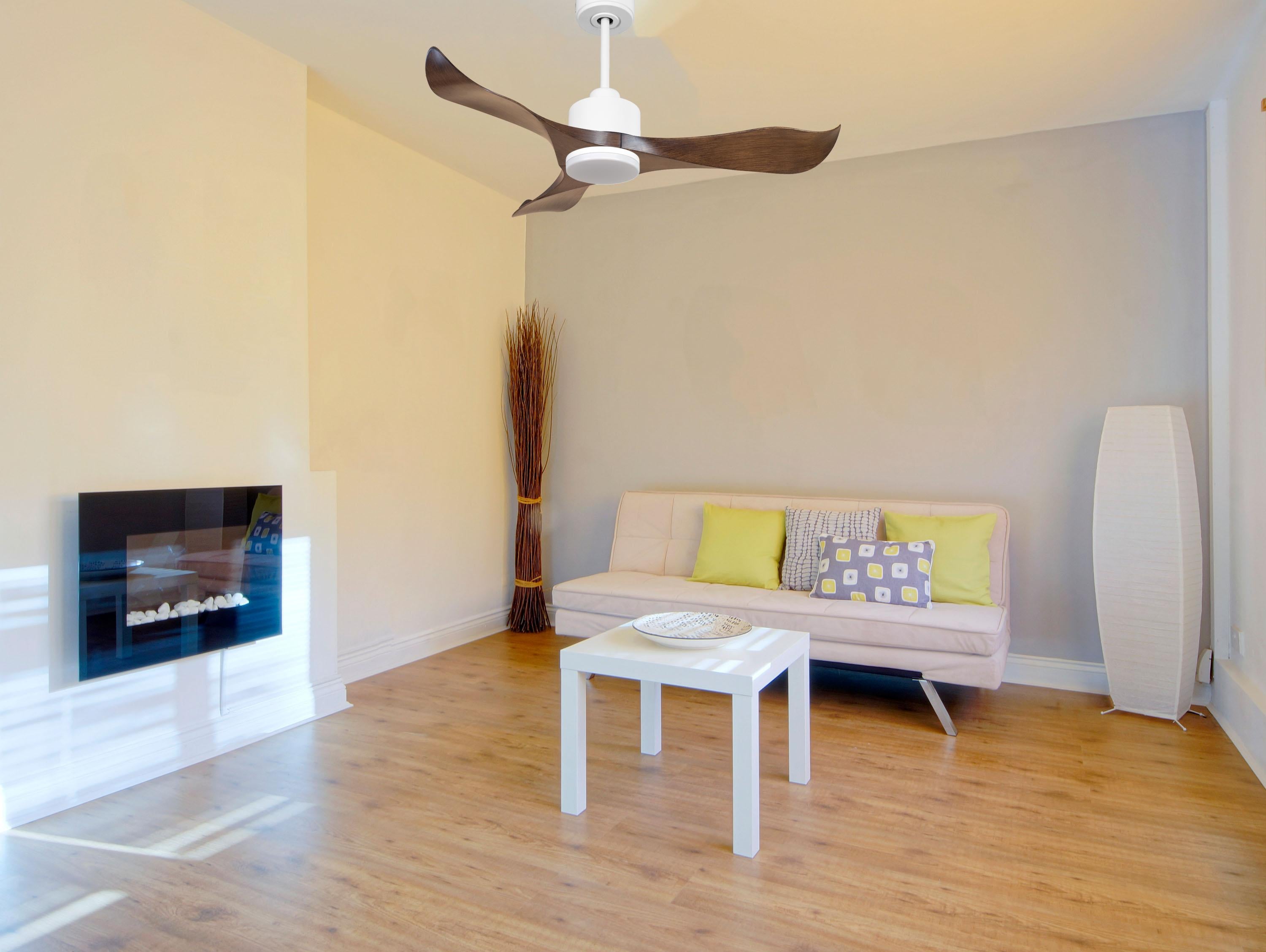 Ventilatore da soffitto Reversibile Termostato Dimmabile Wifi Motore CC Tetti inclinati Telecomando Luce a tre toni Adattatore 2/3 lame Hypersilence Memoria