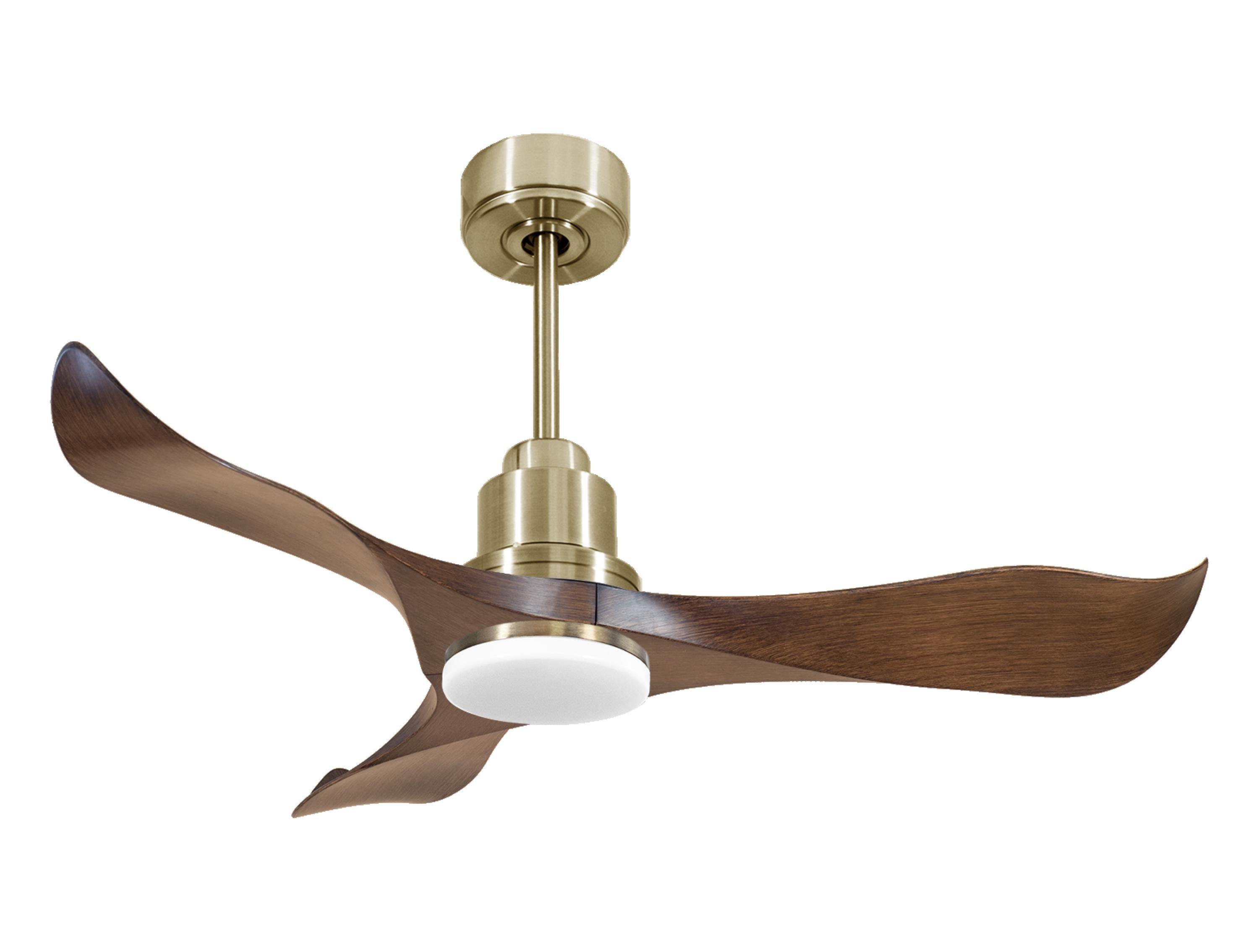 Ventilatore da soffitto Reversibile Termostato Dimmabile Wifi Motore CC Tetti inclinati Telecomando Luce a tre toni Adattatore 2/3 lame Hypersilence Memoria
