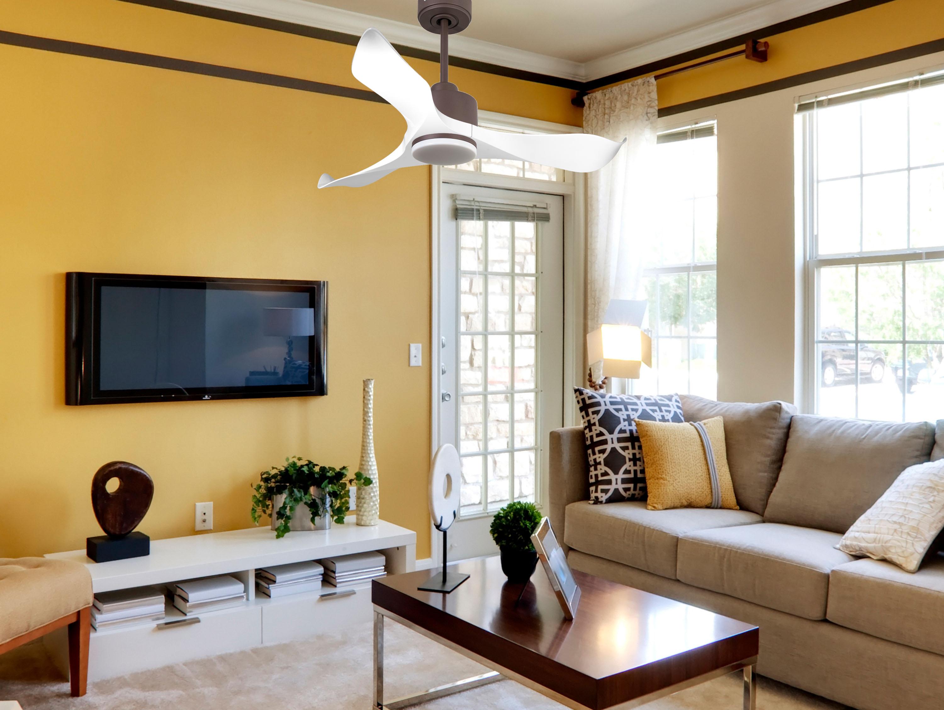 Ventilatore da soffitto Reversibile Termostato Dimmabile Wifi Motore CC Tetti inclinati Telecomando Luce a tre toni Adattatore 2/3 lame Hypersilence Memoria