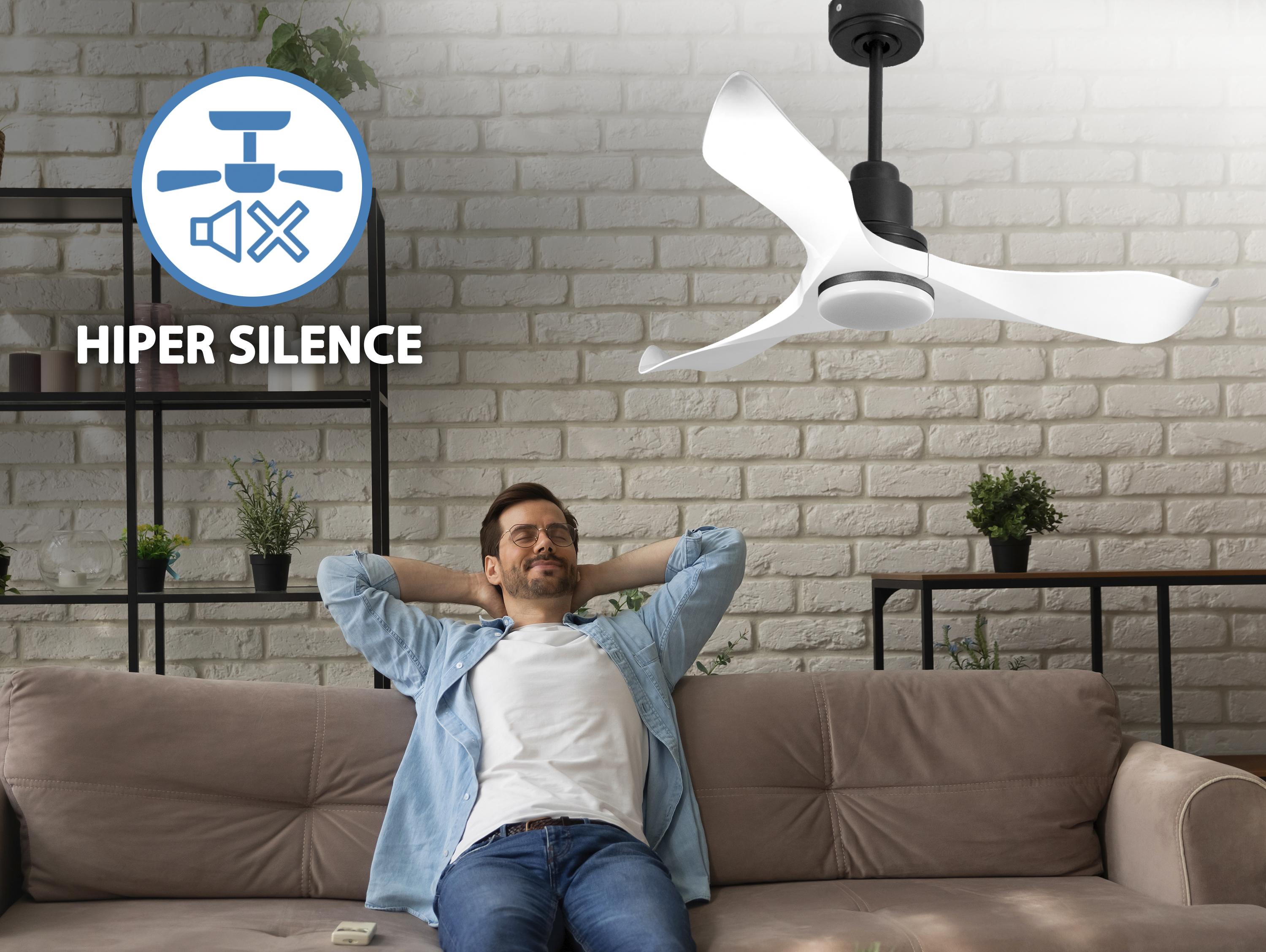 Ventilatore da soffitto Reversibile Termostato Dimmabile Wifi Motore CC Tetti inclinati Telecomando Luce a tre toni Adattatore 2/3 lame Hypersilence Memoria