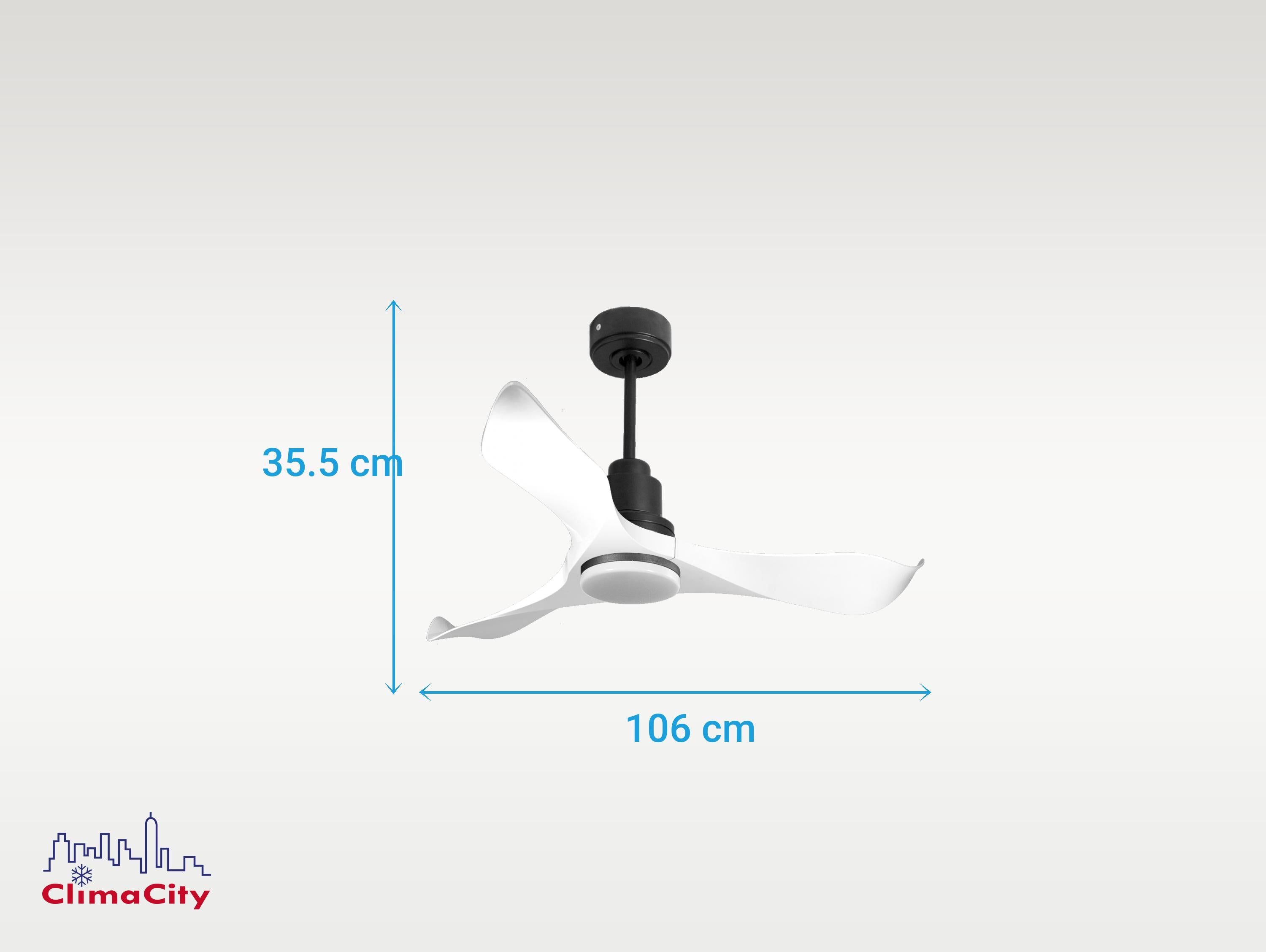 Ventilatore da soffitto Reversibile Termostato Dimmabile Wifi Motore CC Tetti inclinati Telecomando Luce a tre toni Adattatore 2/3 lame Hypersilence Memoria