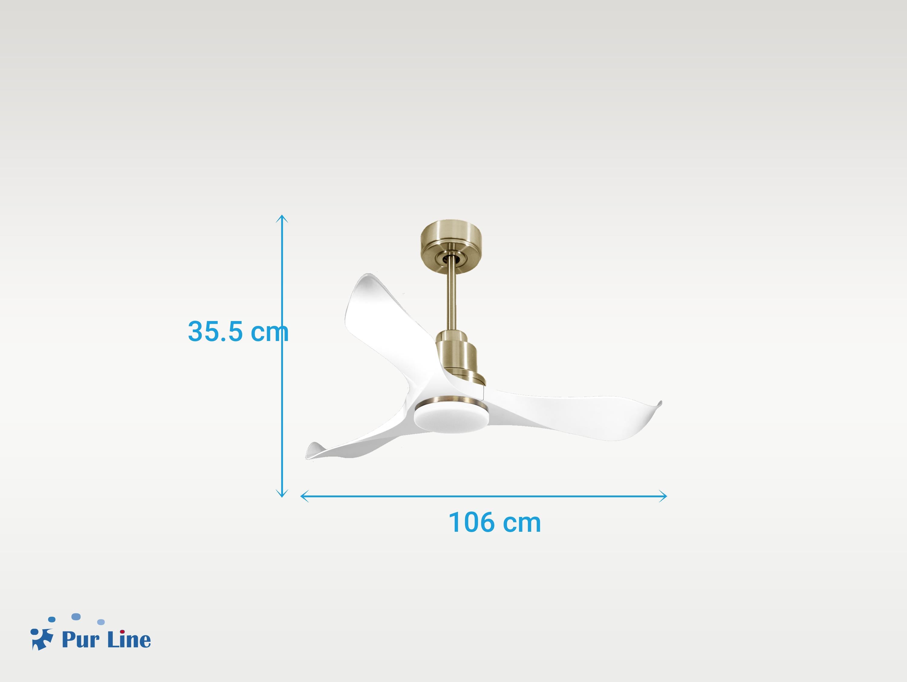 Ventilatore da soffitto Reversibile Termostato Dimmabile Wifi Motore CC Tetti inclinati Telecomando Luce a tre toni Adattatore 2/3 lame Hypersilence Memoria