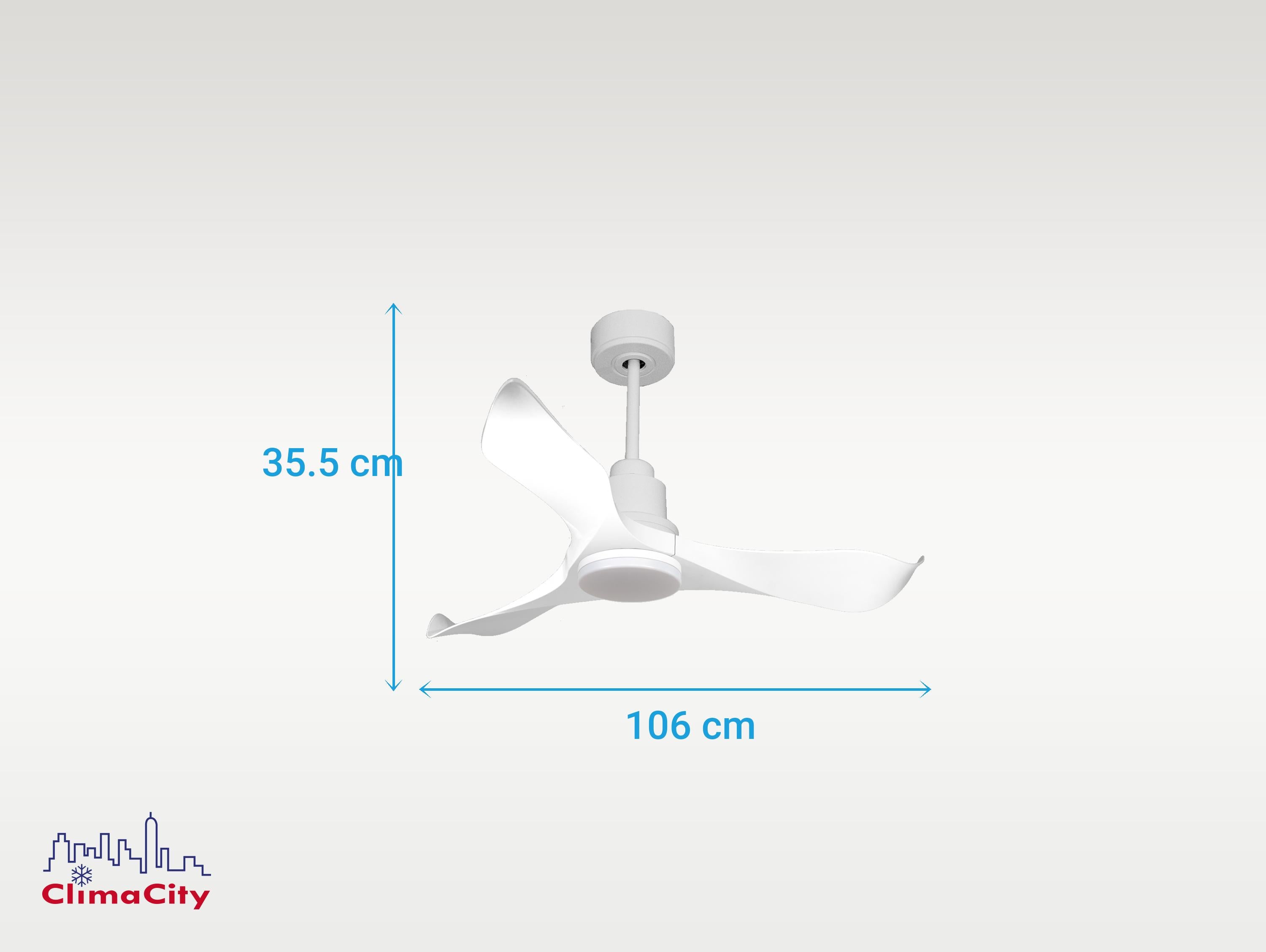 Ventilatore da soffitto Reversibile Termostato Dimmabile Wifi Motore CC Tetti inclinati Telecomando Luce a tre toni Adattatore 2/3 lame Hypersilence Memoria