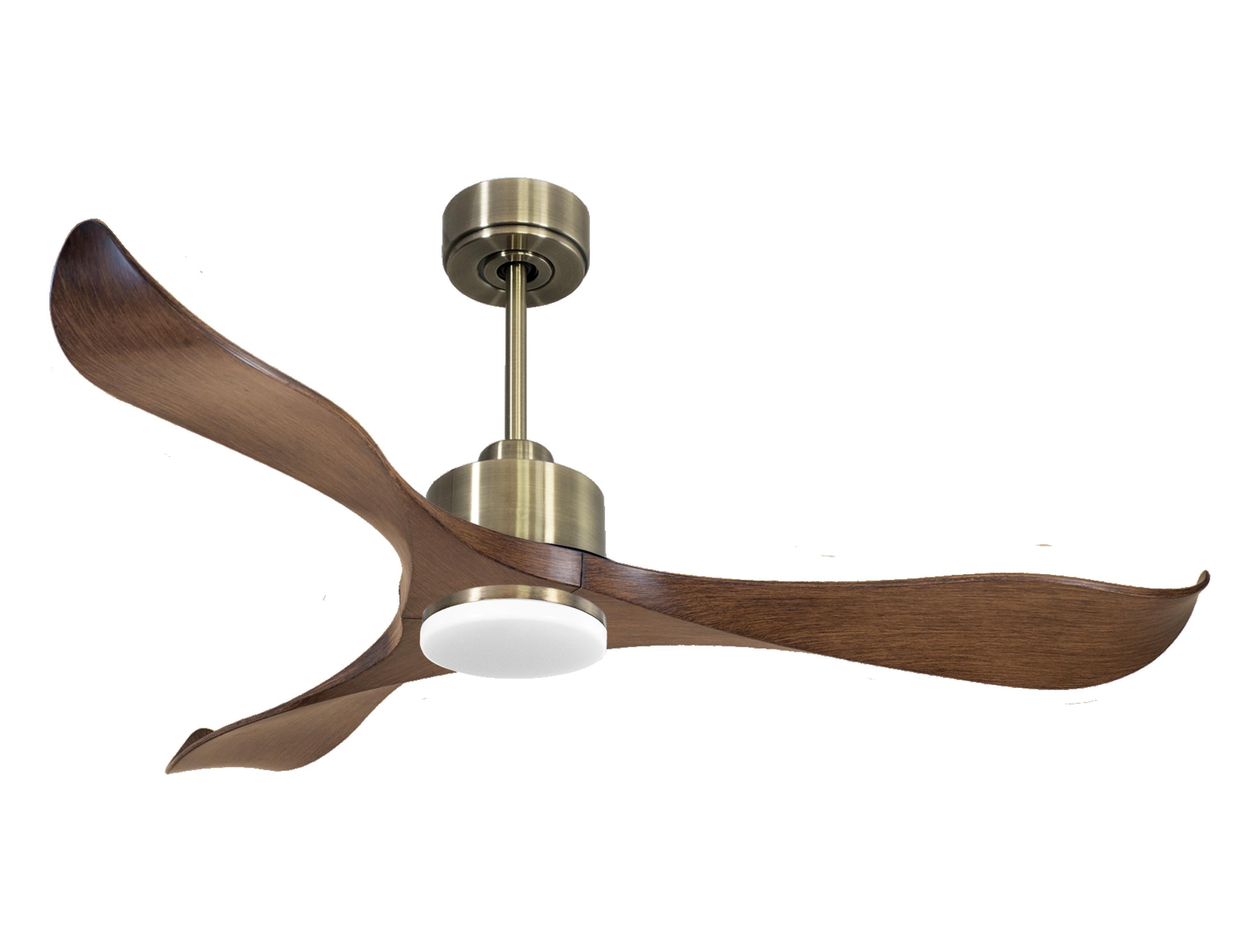 Ventilatore da soffitto Reversibile Termostato Dimmabile Wifi Motore CC Tetti inclinati Telecomando Luce a tre toni Adattatore 2/3 lame Hypersilence Memoria