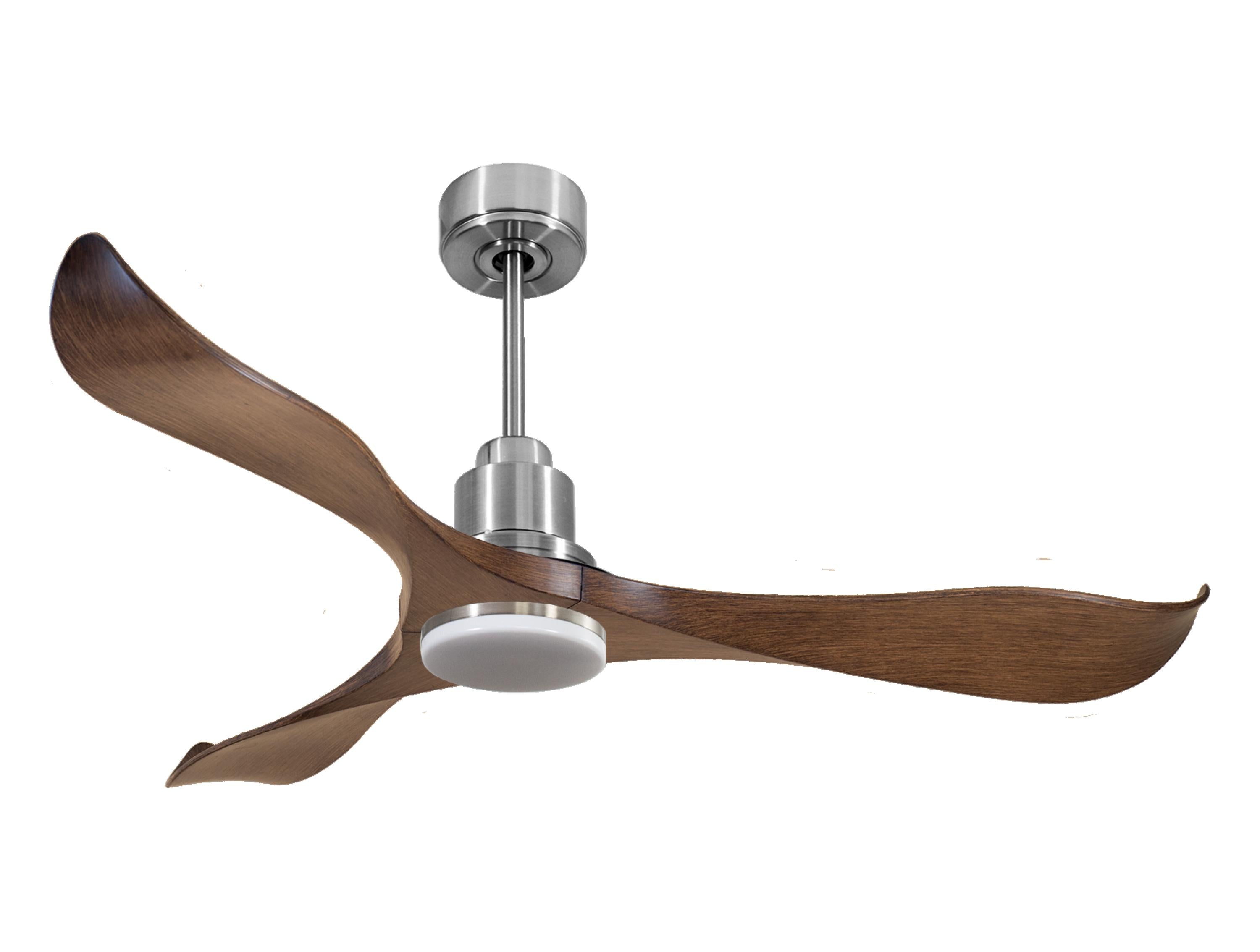 Ventilatore da soffitto Reversibile Termostato Dimmabile Wifi Motore CC Tetti inclinati Telecomando Luce a tre toni Adattatore 2/3 lame Hypersilence Memoria
